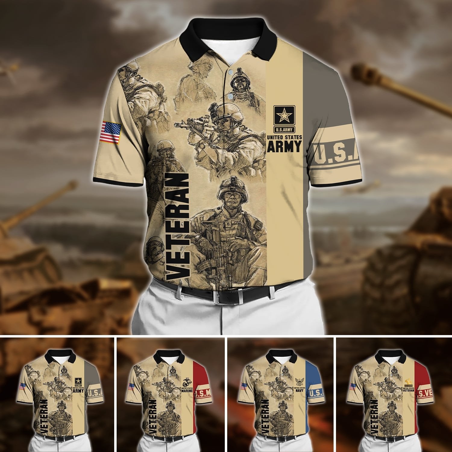 Premium U.S Multiple Service Veteran Polo Shirt PVC010304