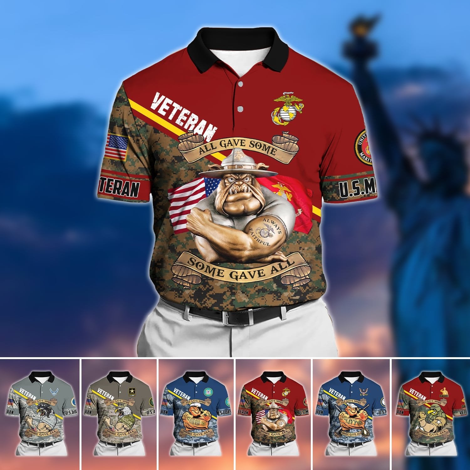 Unique U.S Multiple Service Veteran Polo Shirt PVC040302