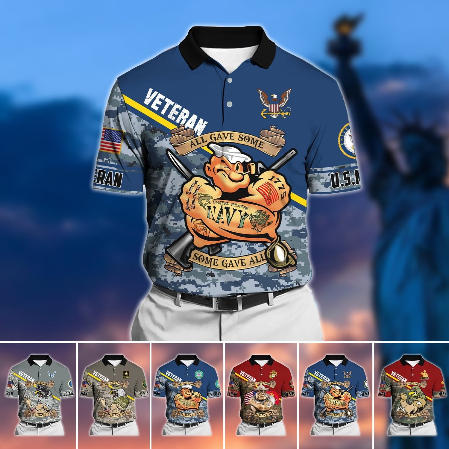 Unique U.S Multiple Service Veteran Polo Shirt PVC040302