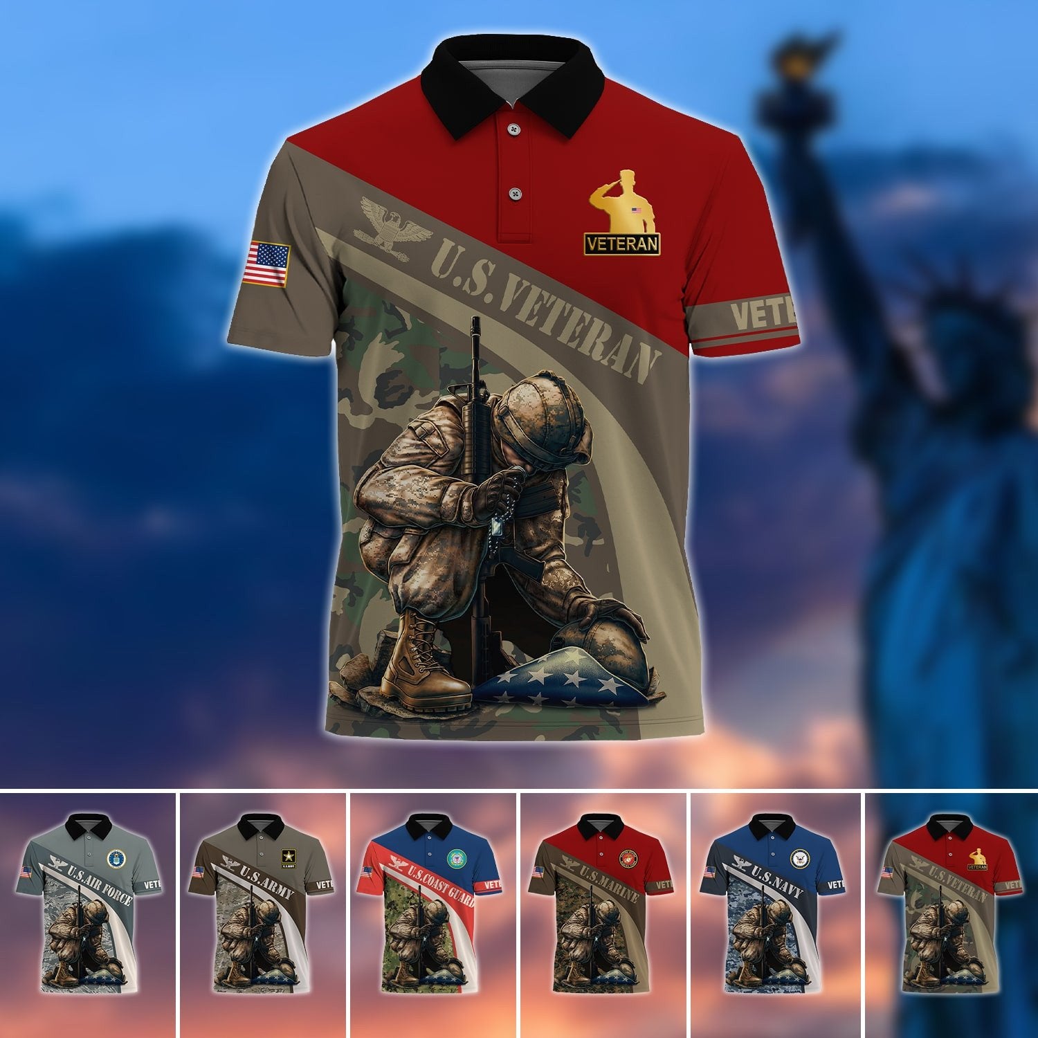 Premium U.S Multiple Service Veteran Polo Shirt PVC050301