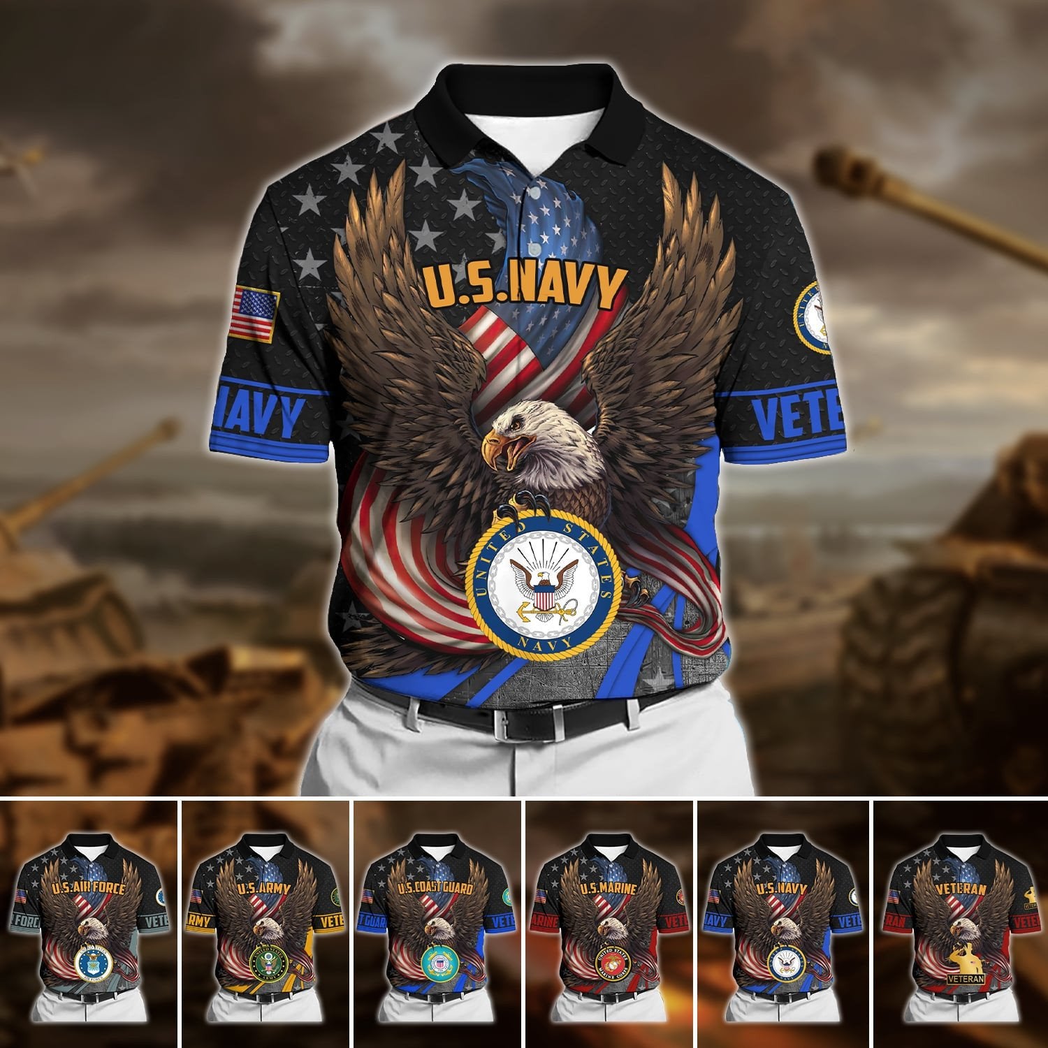 Premium U.S Multiple Service Veteran Polo Shirt PVC110302