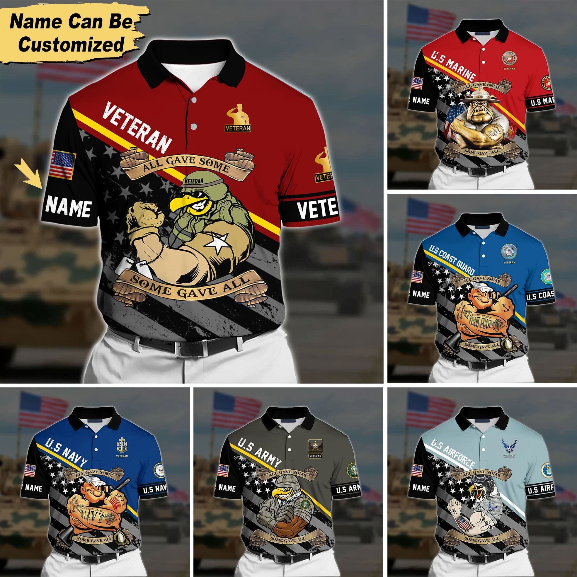 Premium Personalised U.S Multiple Service Veteran Polo Shirt PVC080401