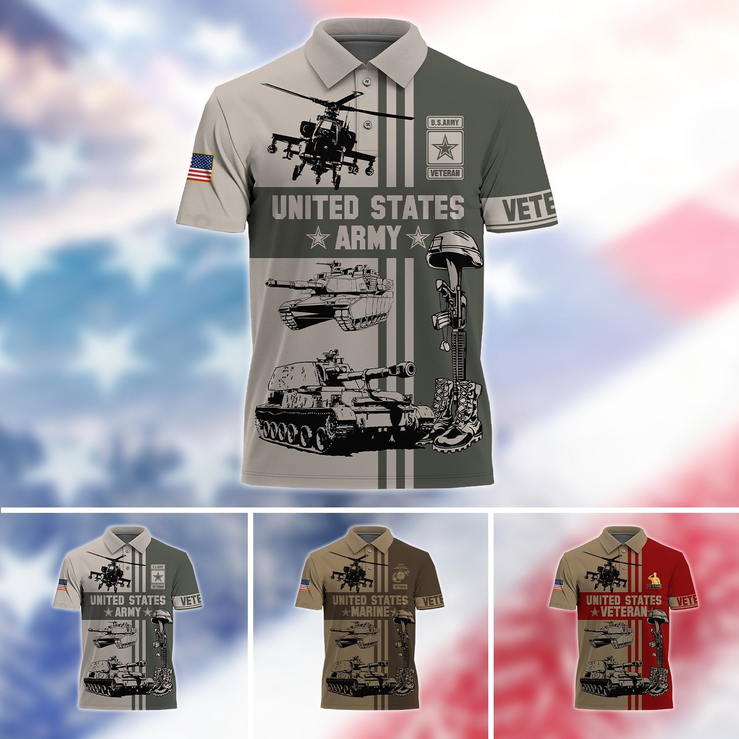 Premium U.S Multiple Service Veteran Polo Shirt PVC080302