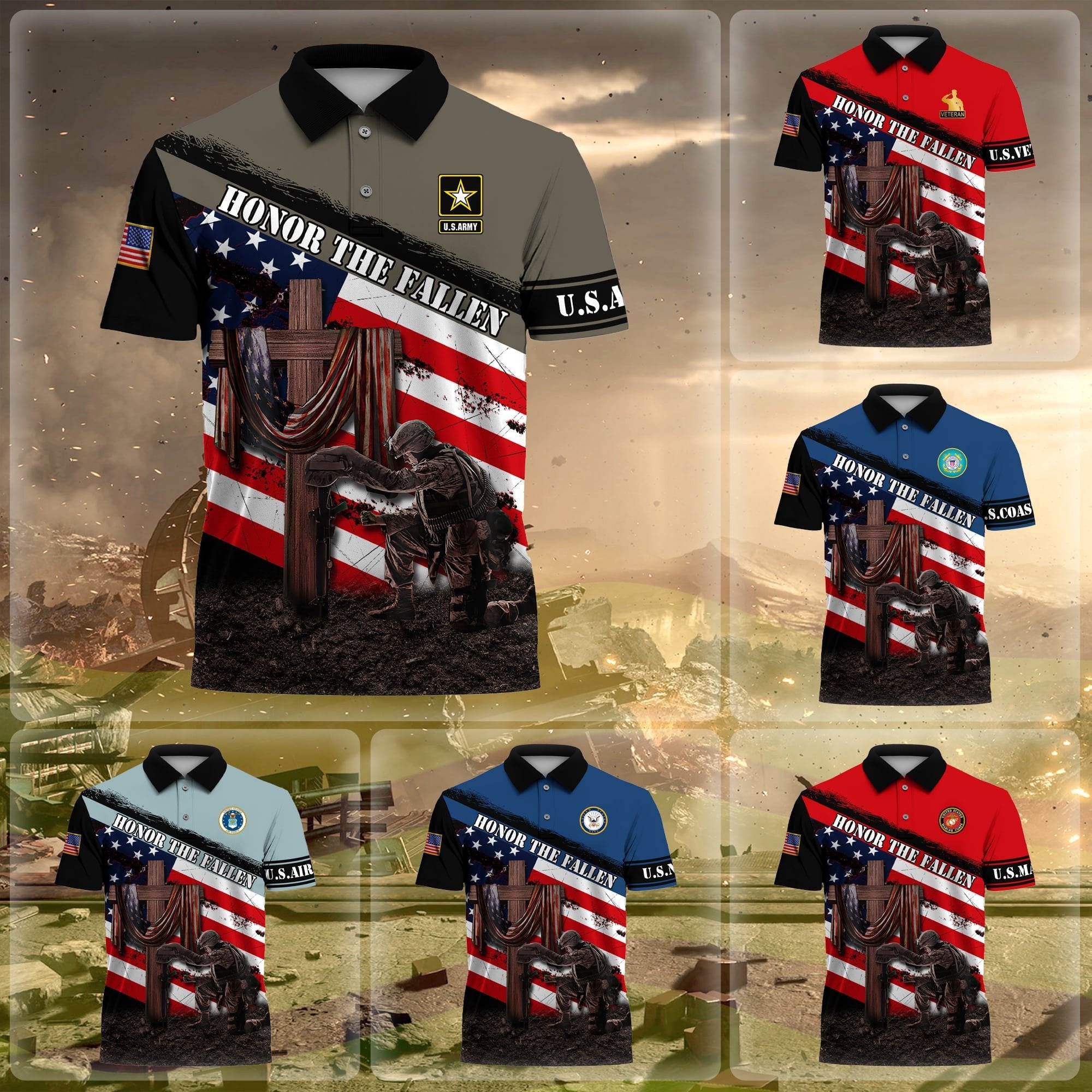 Premium U.S Multiple Service Veteran Polo Shirt PVC120404