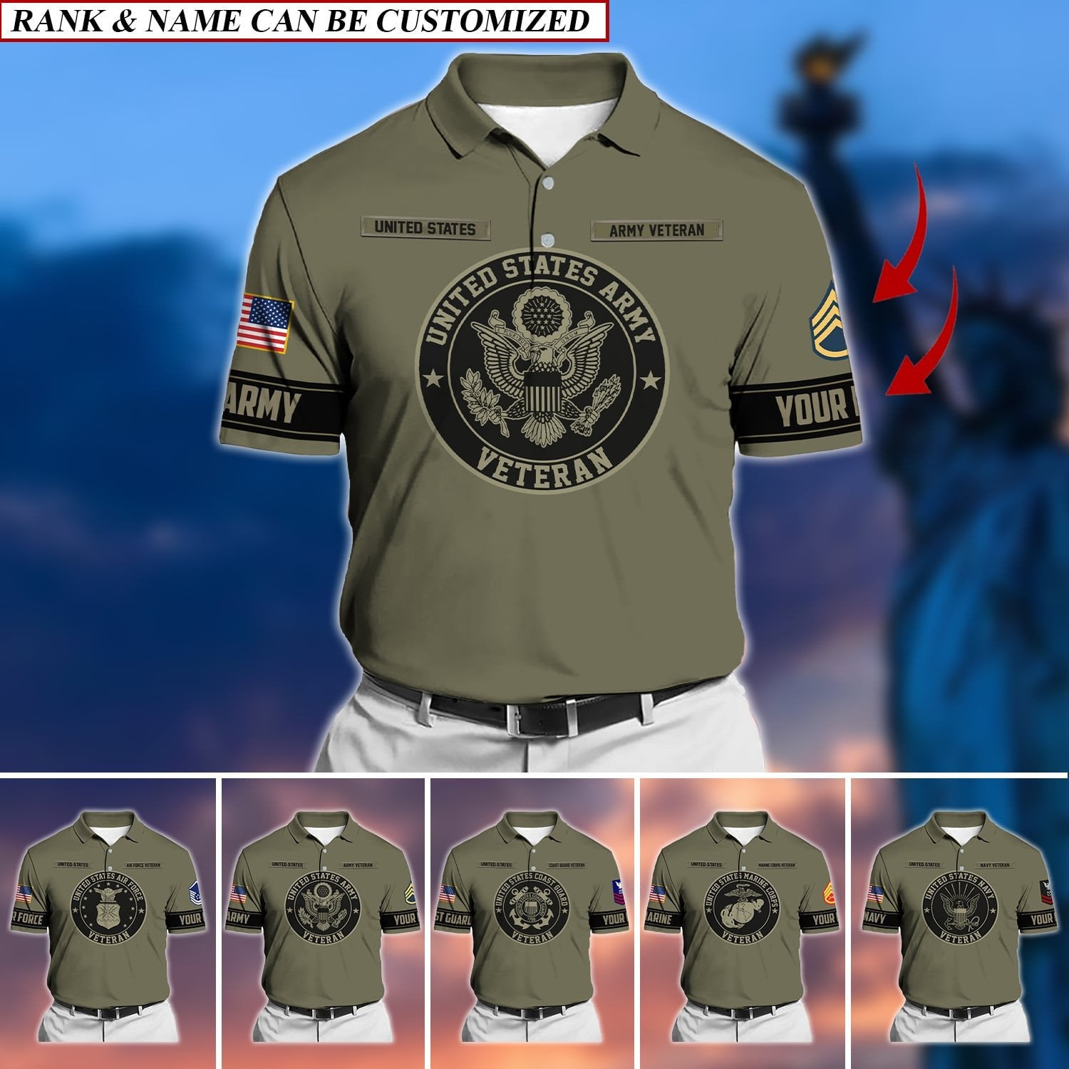Premium Personalised U.S Multiple Service Veteran Polo Shirt PVC070303