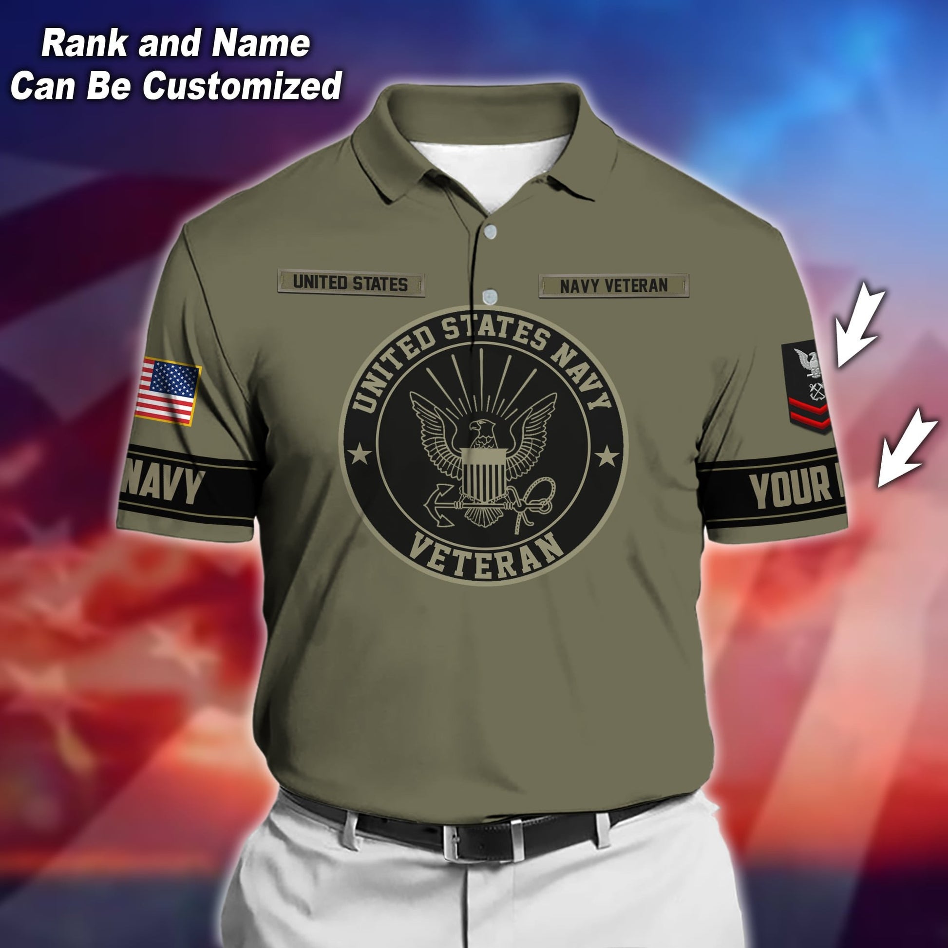 Premium Personalised U.S Multiple Service Veteran Polo Shirt PVC070303