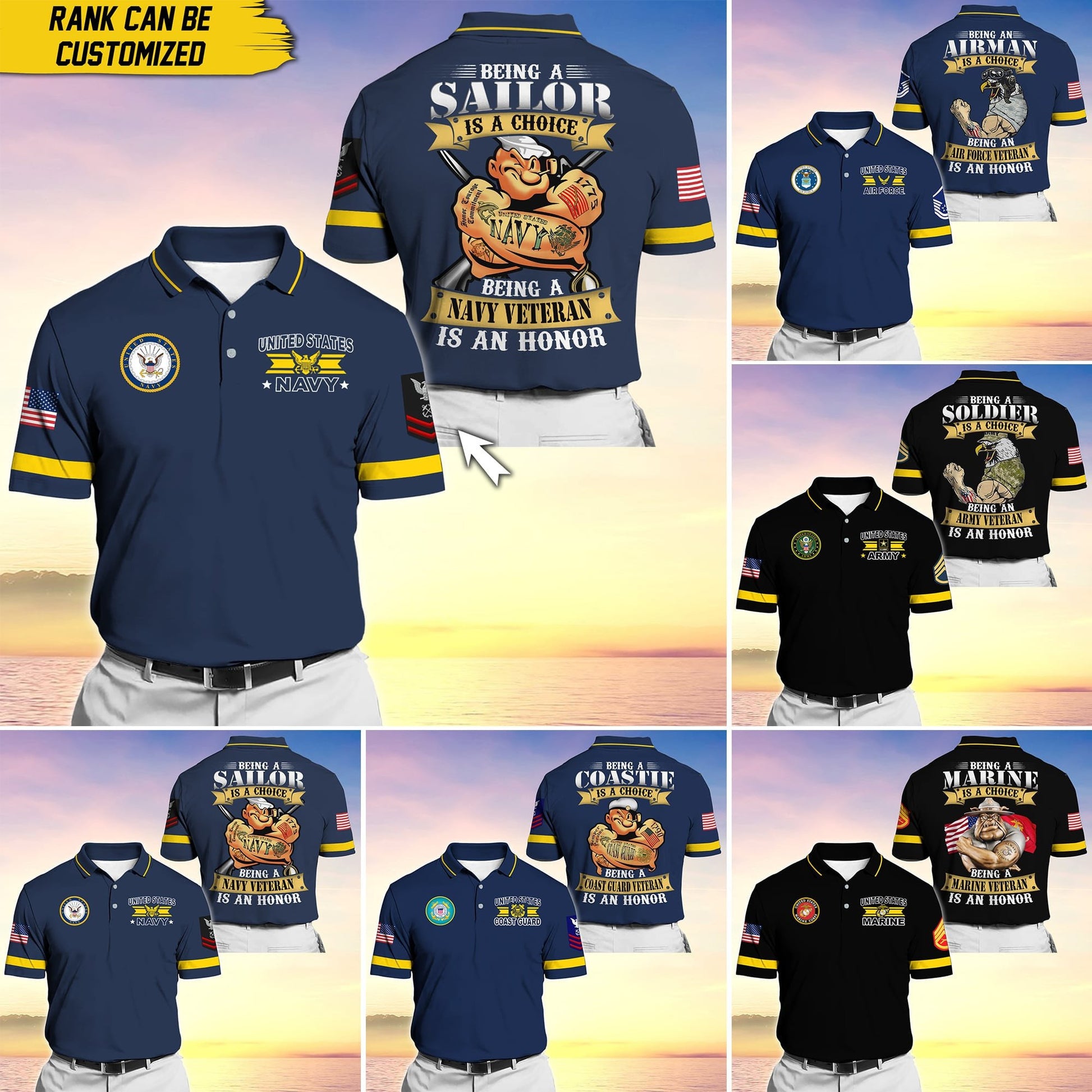 Premium Personalise U.S Multiple Service Veteran Polo Shirt PVC200402