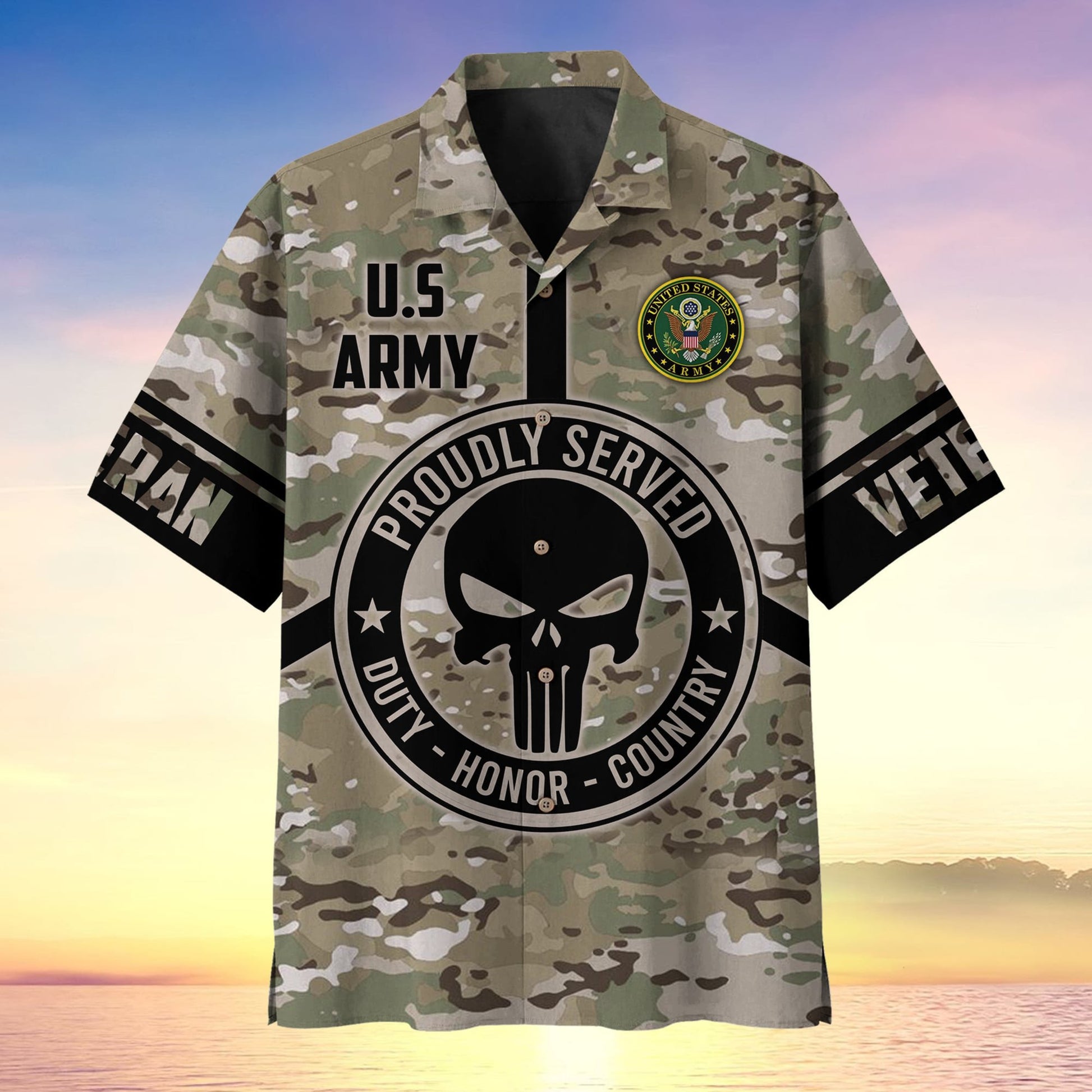 Proudly Served Punisher Skull U.S Veteran Multiservice Hawaii Shirt MH140605