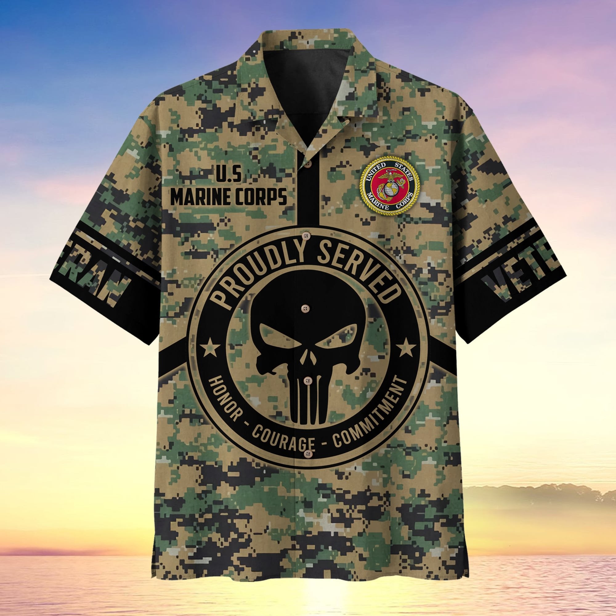 Proudly Served Punisher Skull U.S Veteran Multiservice Hawaii Shirt MH140605