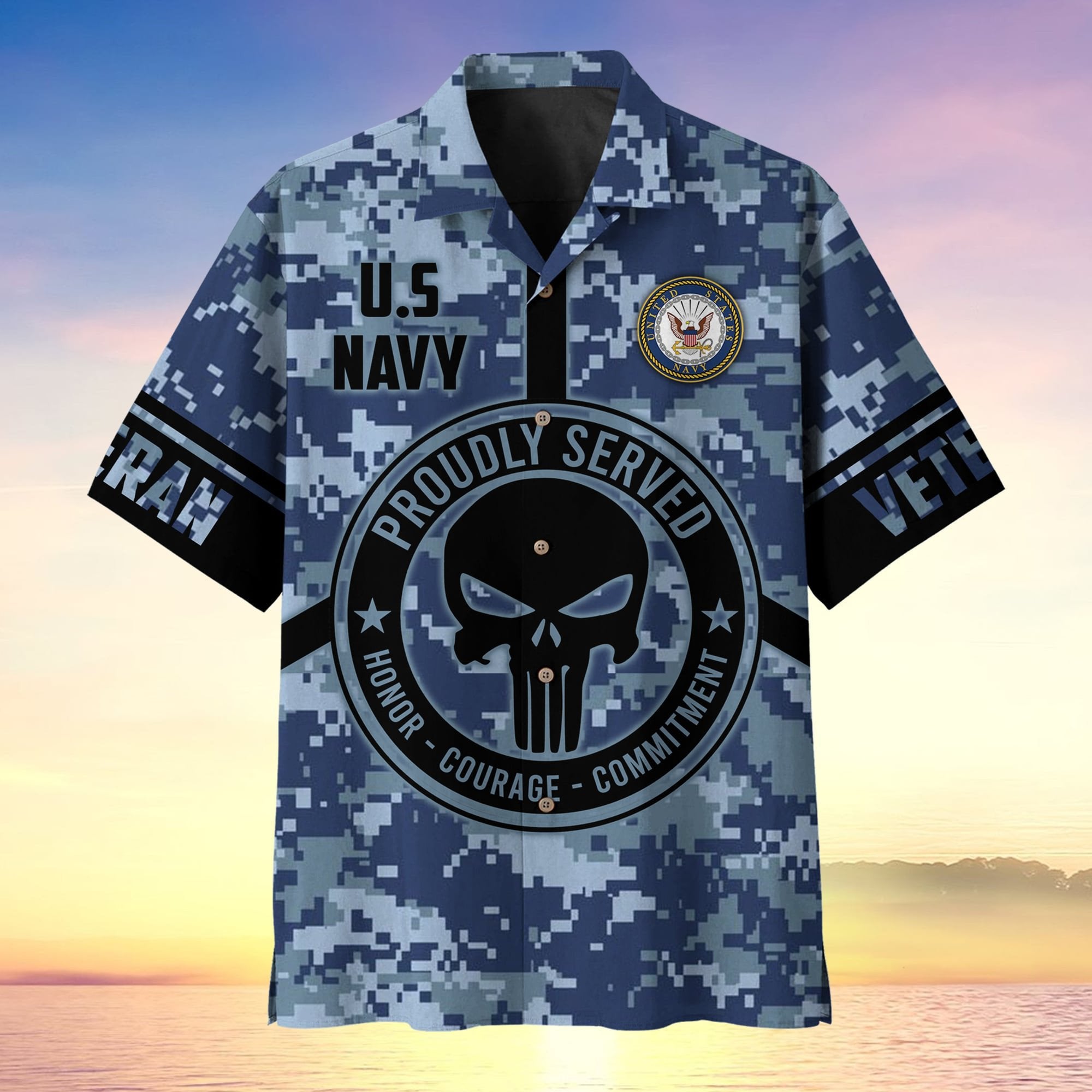 Proudly Served Punisher Skull U.S Veteran Multiservice Hawaii Shirt MH140605