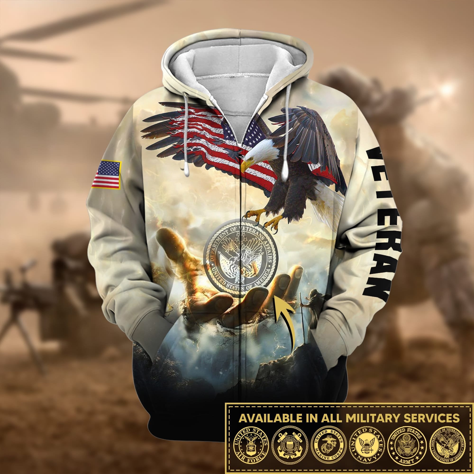 Premium God Bless US Veteran Zip Hoodie NPVC230802
