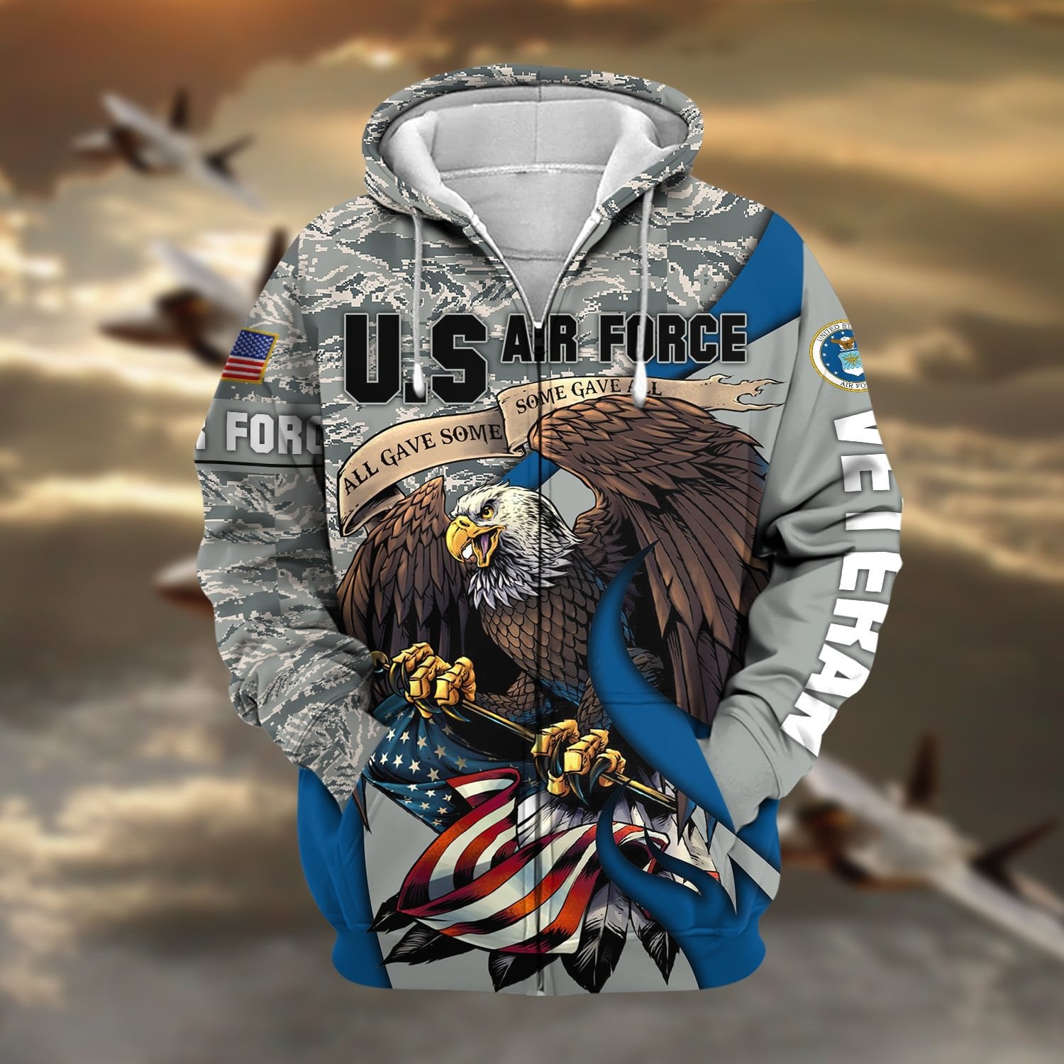 Premium Camo Soldiers Multiservice US Veteran Zip Hoodie NPVC140209