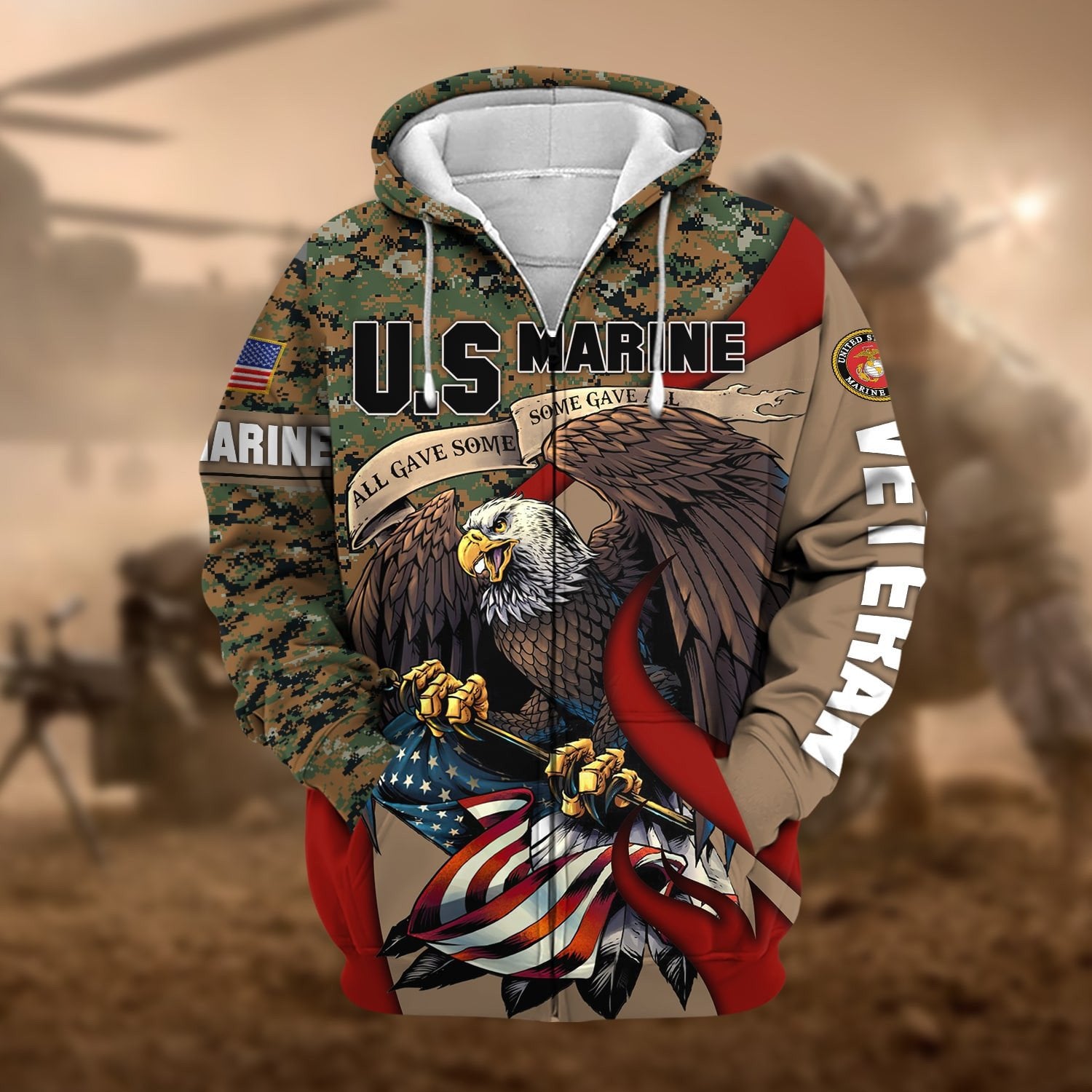 Premium Camo Soldiers Multiservice US Veteran Zip Hoodie NPVC140209