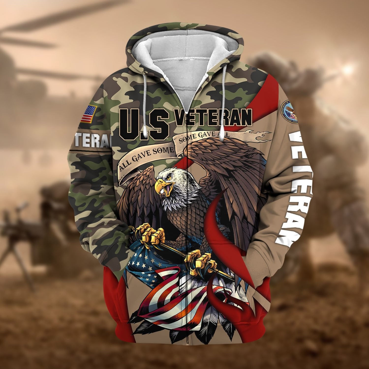 Premium Camo Soldiers Multiservice US Veteran Zip Hoodie NPVC140209