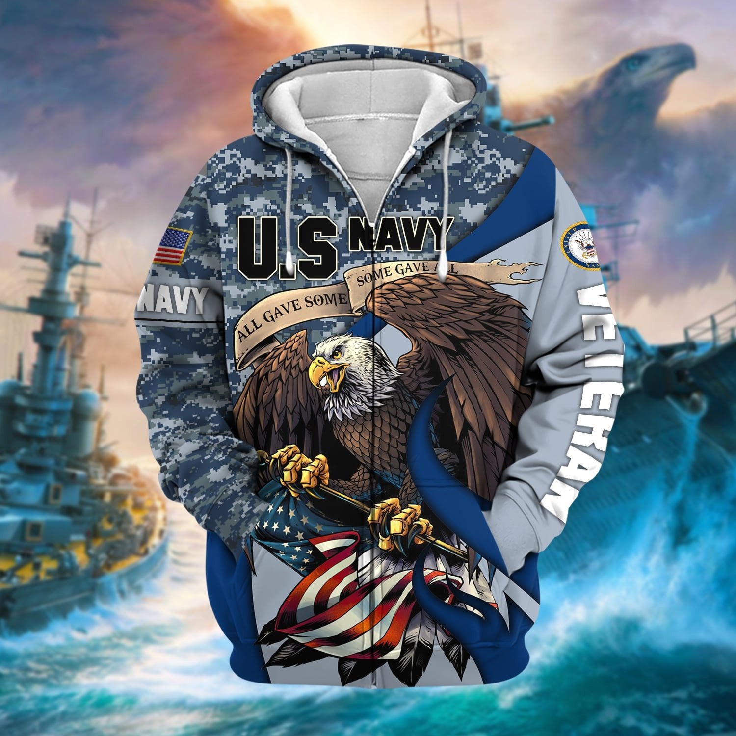 Premium Camo Soldiers Multiservice US Veteran Zip Hoodie NPVC140209