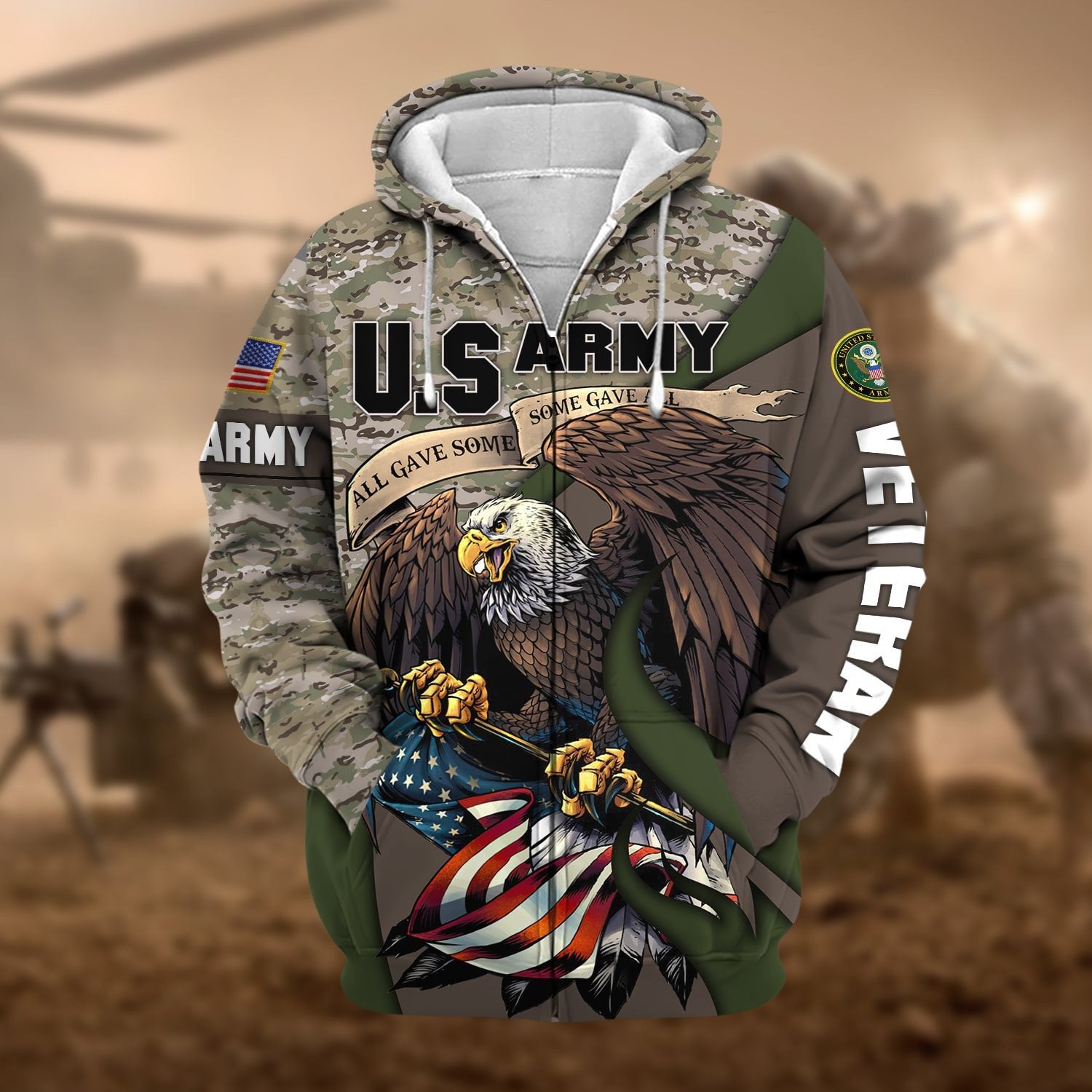 Premium Camo Soldiers Multiservice US Veteran Zip Hoodie NPVC140209