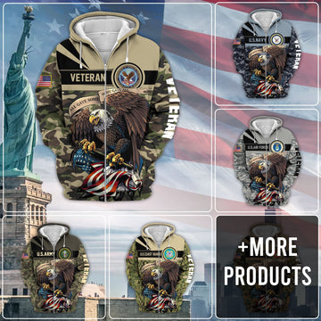 Premium Camo Soldiers Multiservice US Veteran Zip Hoodie NPVC160801
