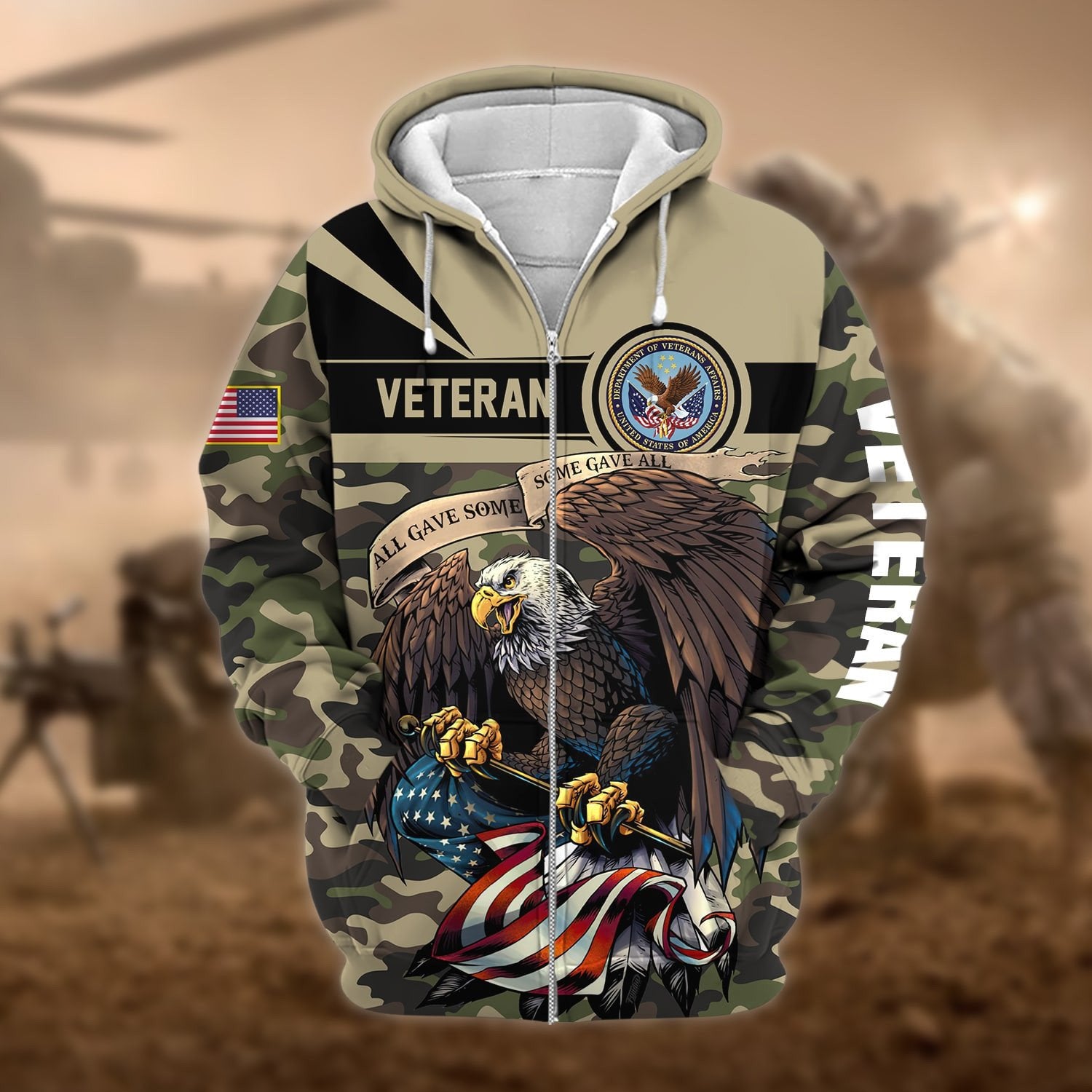 Premium Camo Soldiers Multiservice US Veteran Zip Hoodie NPVC160801