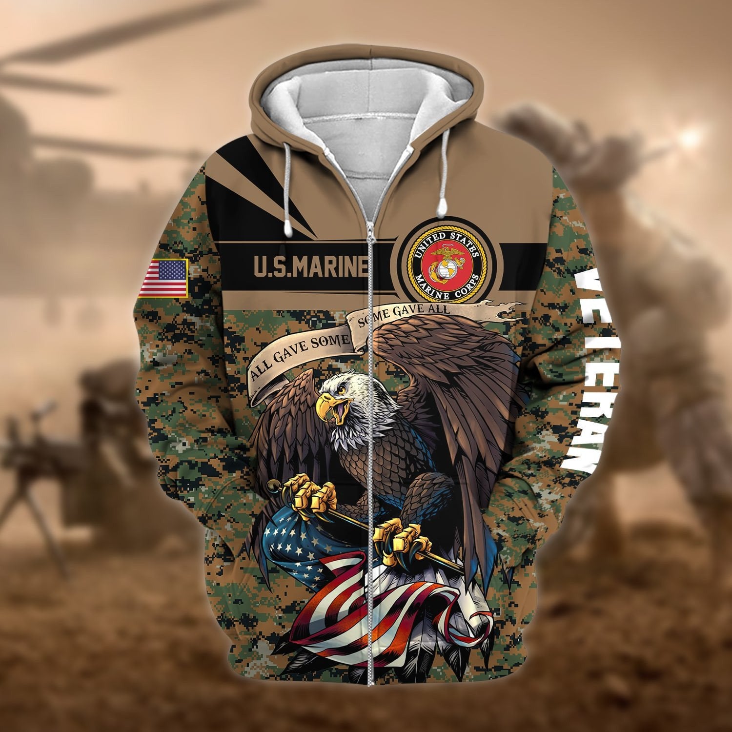 Premium Camo Soldiers Multiservice US Veteran Zip Hoodie NPVC160801
