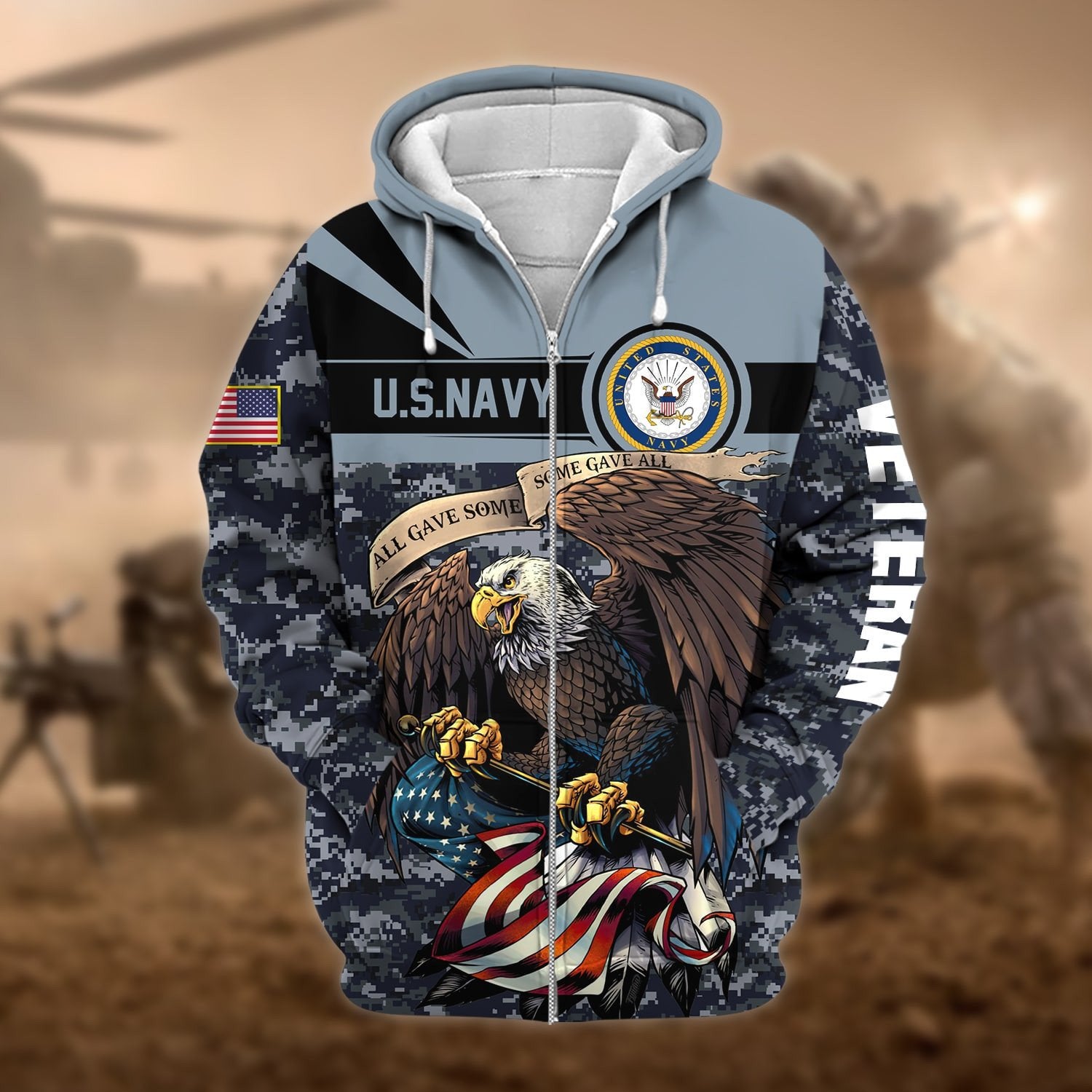 Premium Camo Soldiers Multiservice US Veteran Zip Hoodie NPVC160801