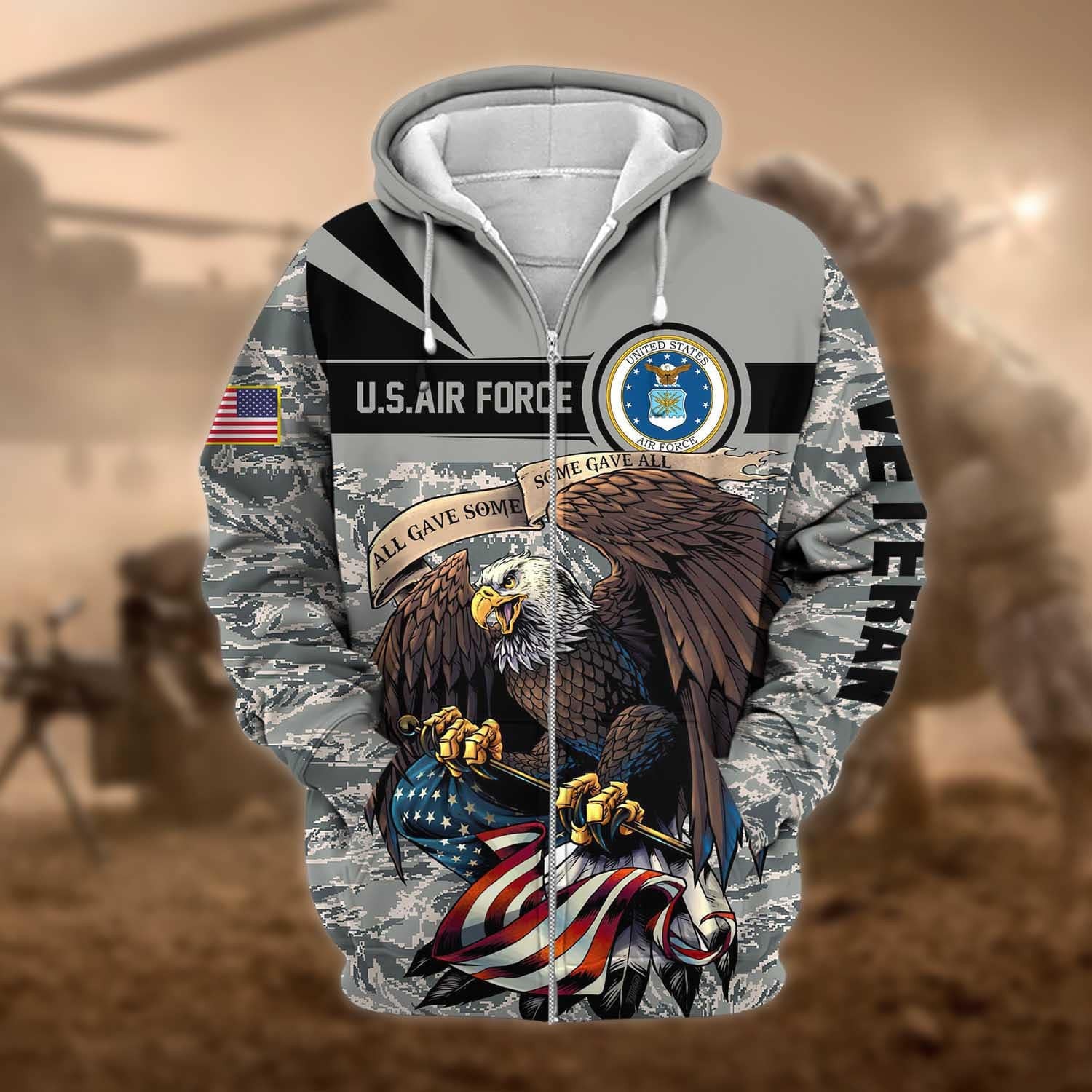 Premium Camo Soldiers Multiservice US Veteran Zip Hoodie NPVC160801