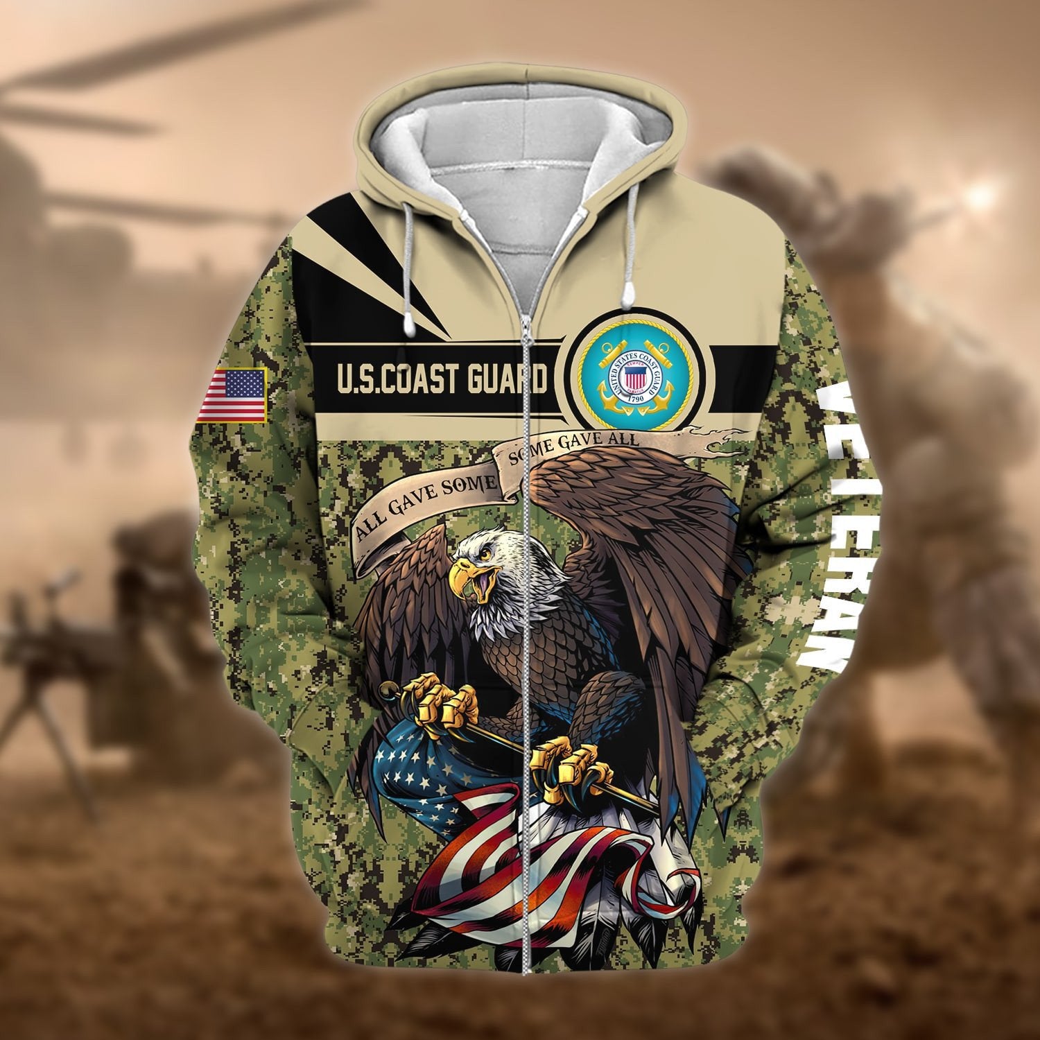 Premium Camo Soldiers Multiservice US Veteran Zip Hoodie NPVC160801