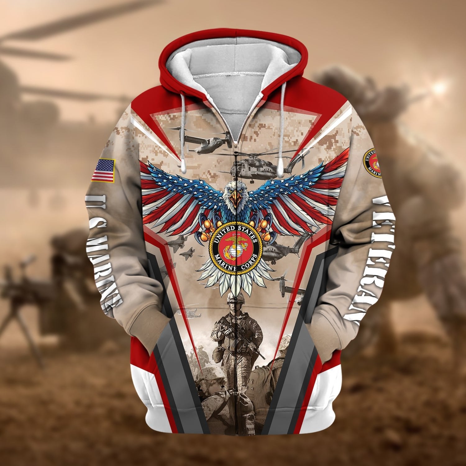 Unique Proudly Served US Veteran Zip Hoodie NPVC190901