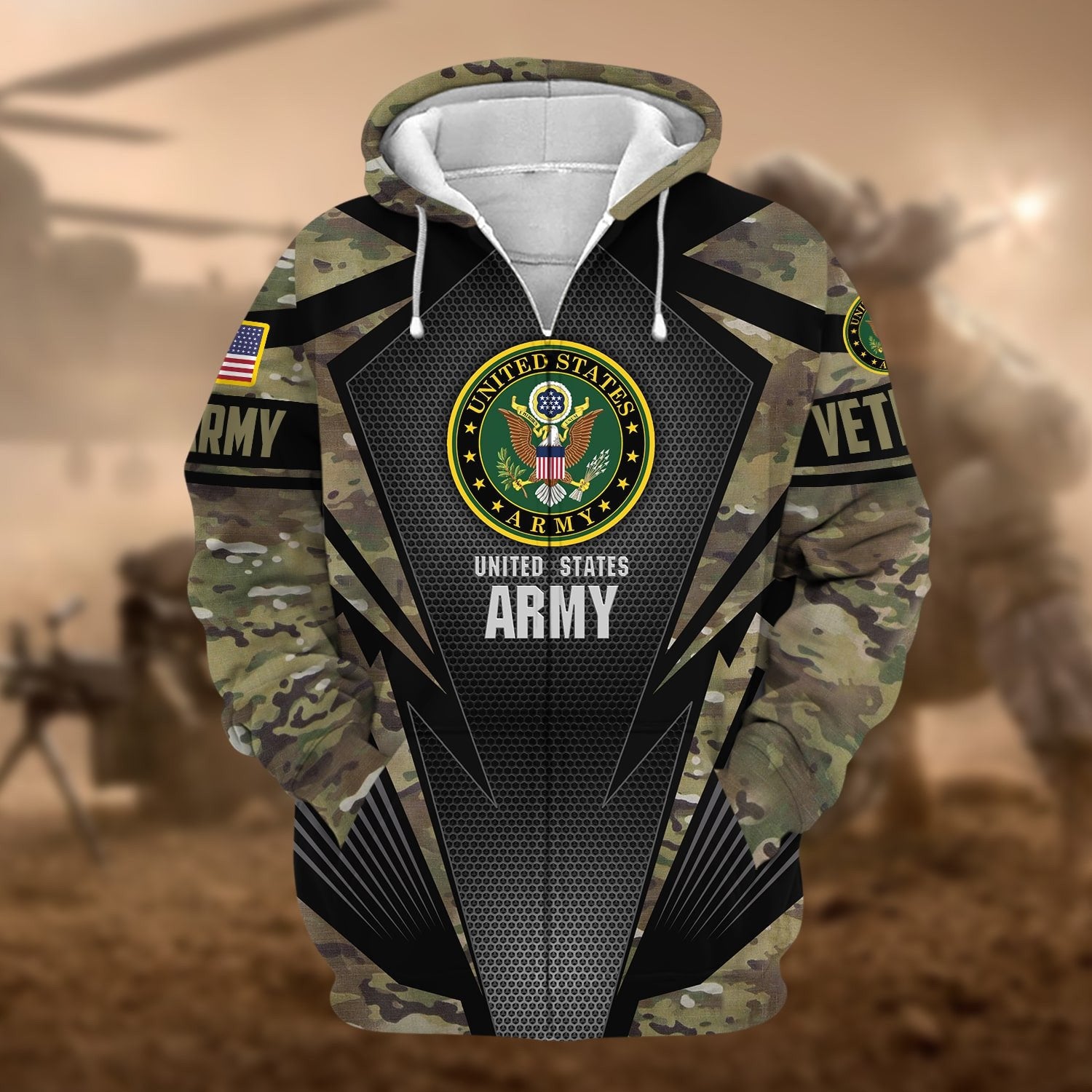Unique Camo Soldiers Multiservice US Veteran Zip Hoodie NPVC130902