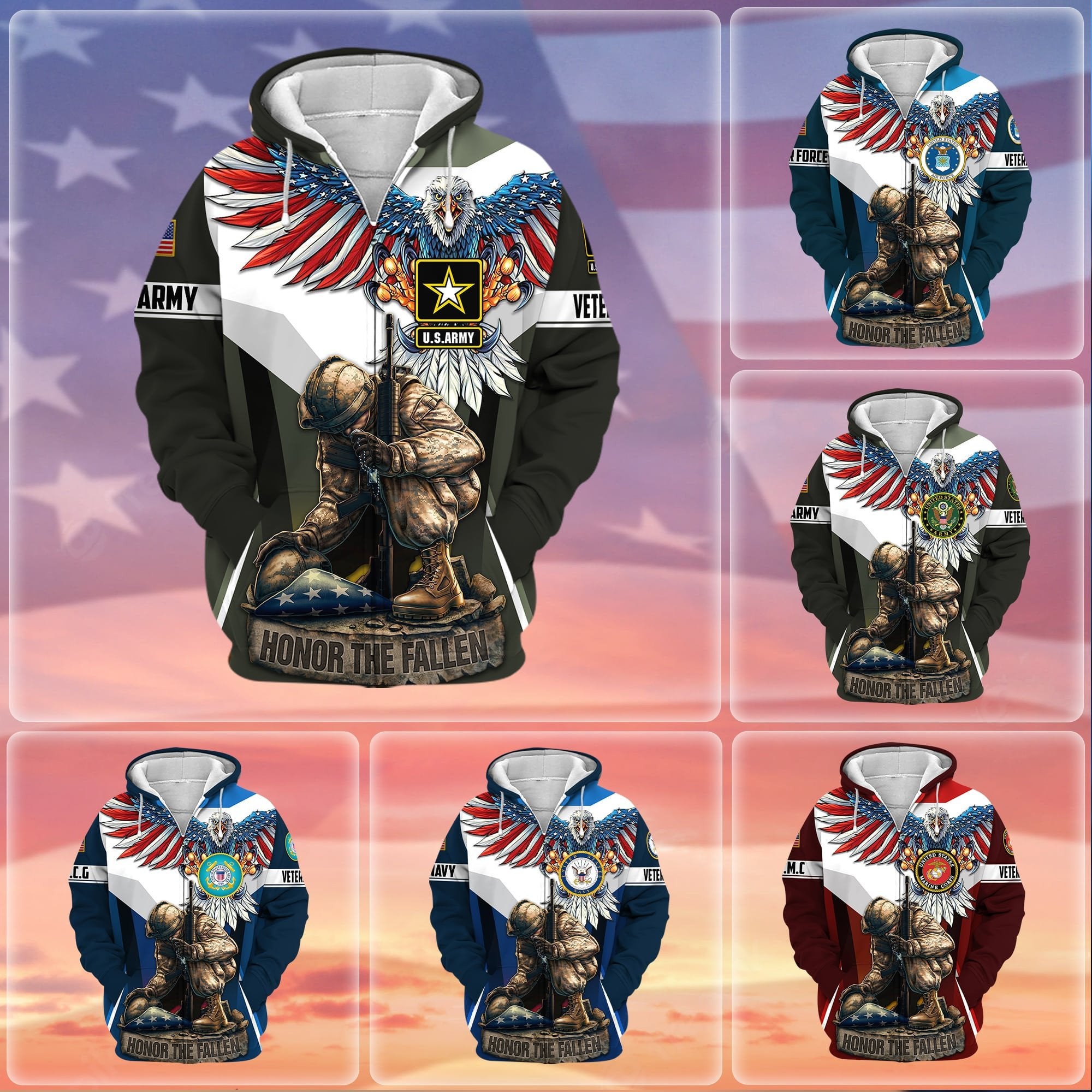 Premium Honor The Fallen US Veteran Zip Hoodie NPVC260903