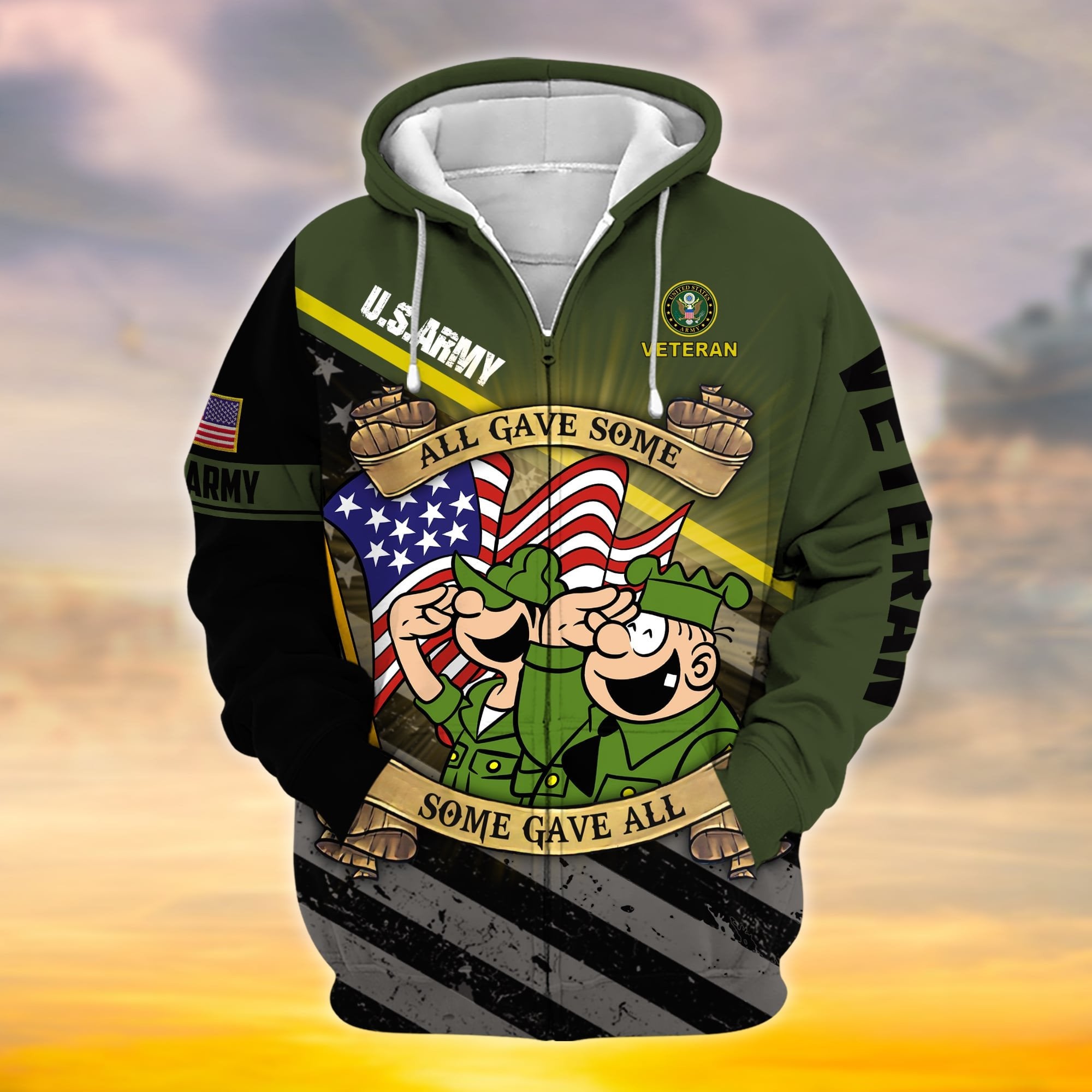 Premium Proudly Served Multiservice US Veteran Zip Hoodie NPVC111001