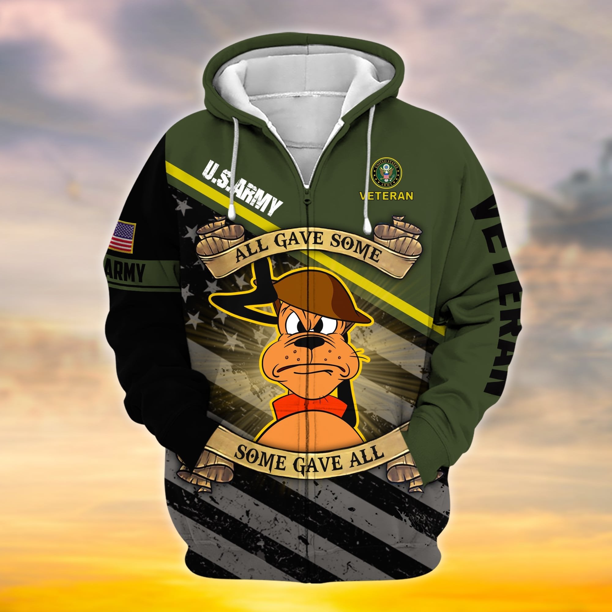 Premium Proudly Served Multiservice US Veteran Zip Hoodie NPVC111001
