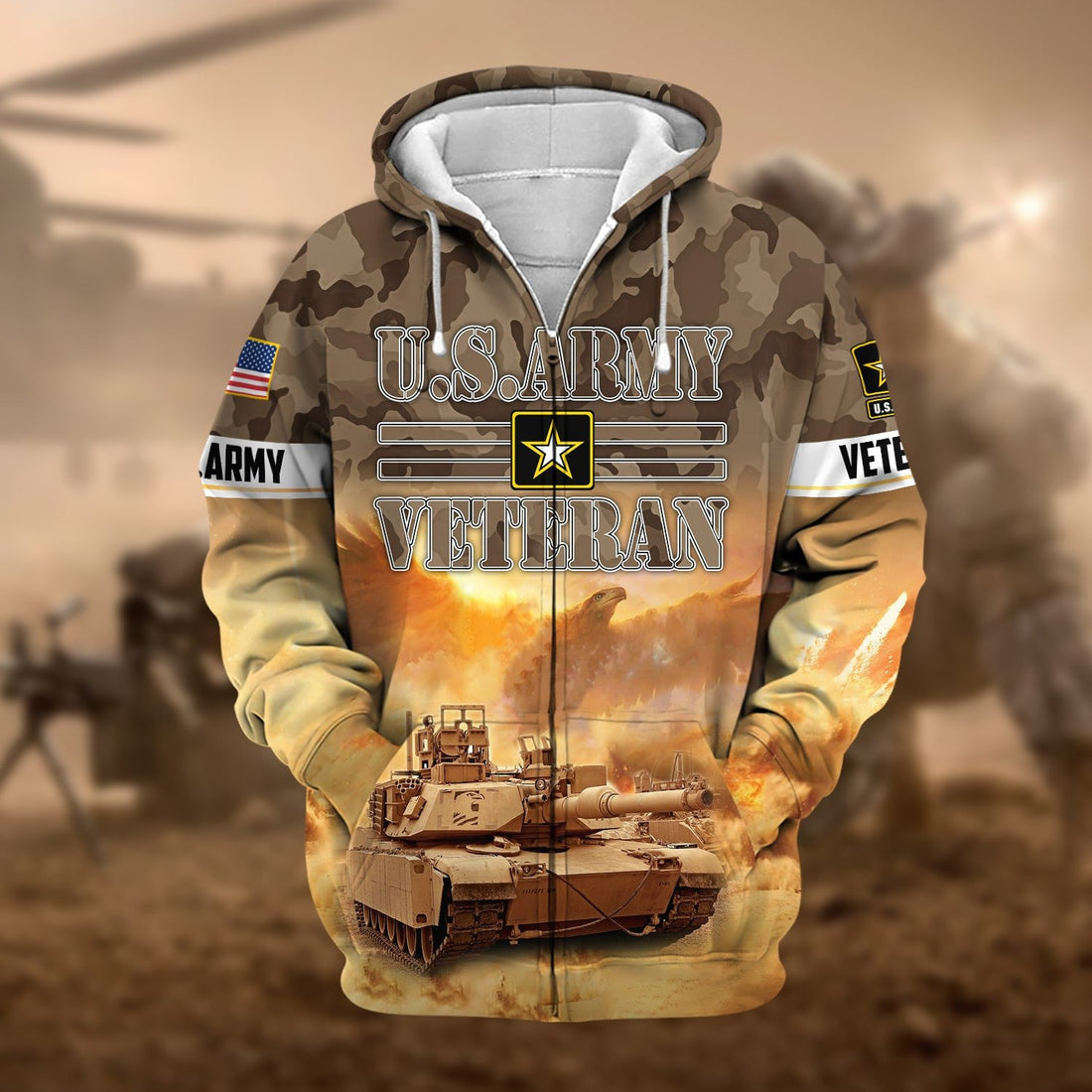 Premium Proudly Served Multiservice US Veteran Zip Hoodie NPVC270901