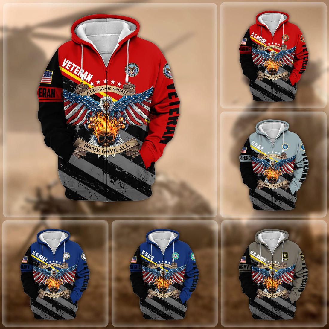 Premium Eagle US Veteran Zip Hoodie NPVC251001