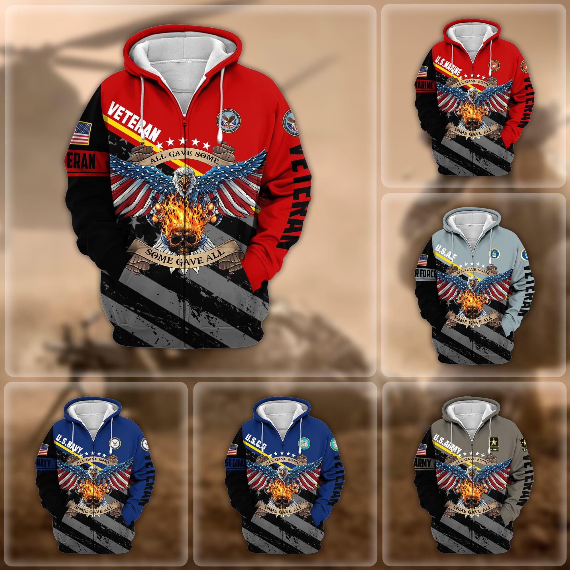 Premium Eagle US Veteran Zip Hoodie NPVC251001