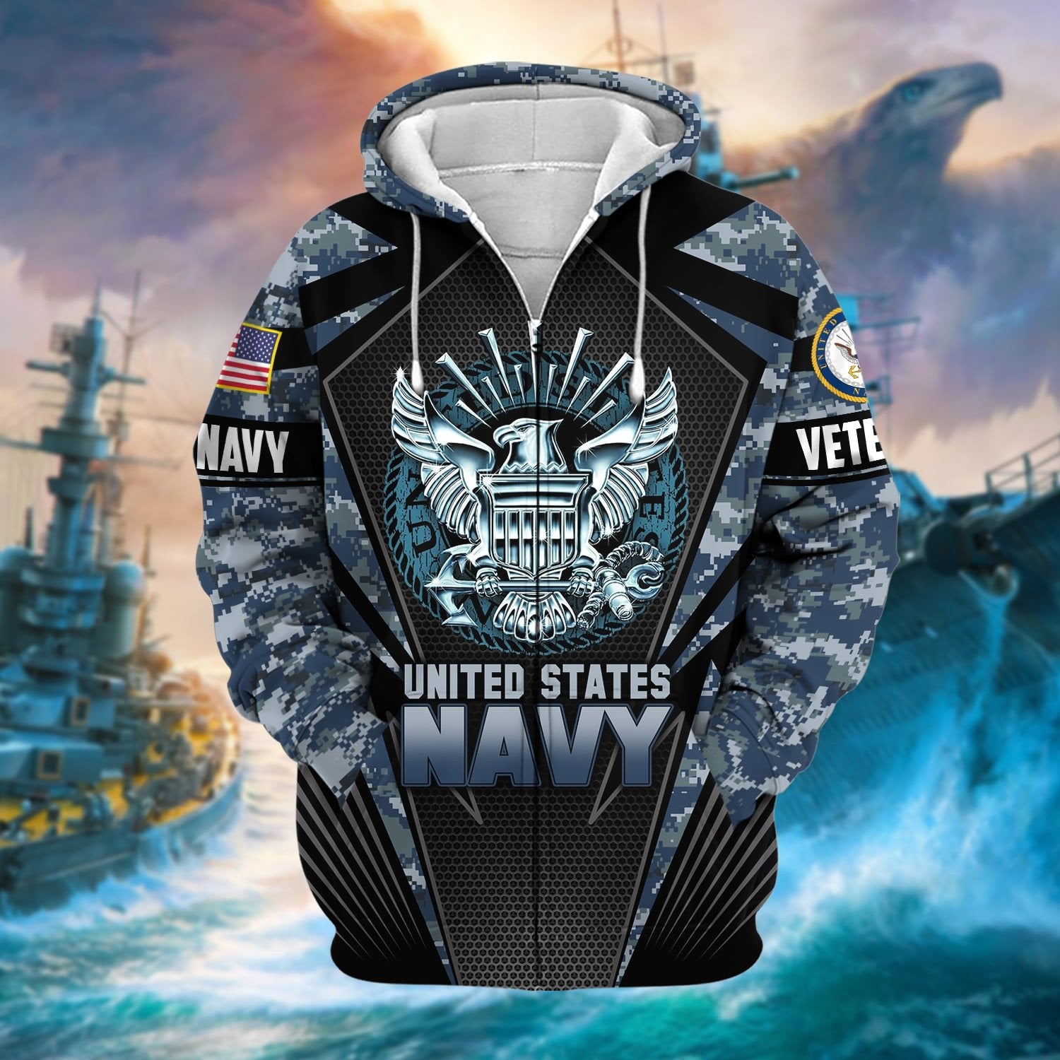 Unique Camo Soldiers US Veteran Zip Hoodie NPVC251110