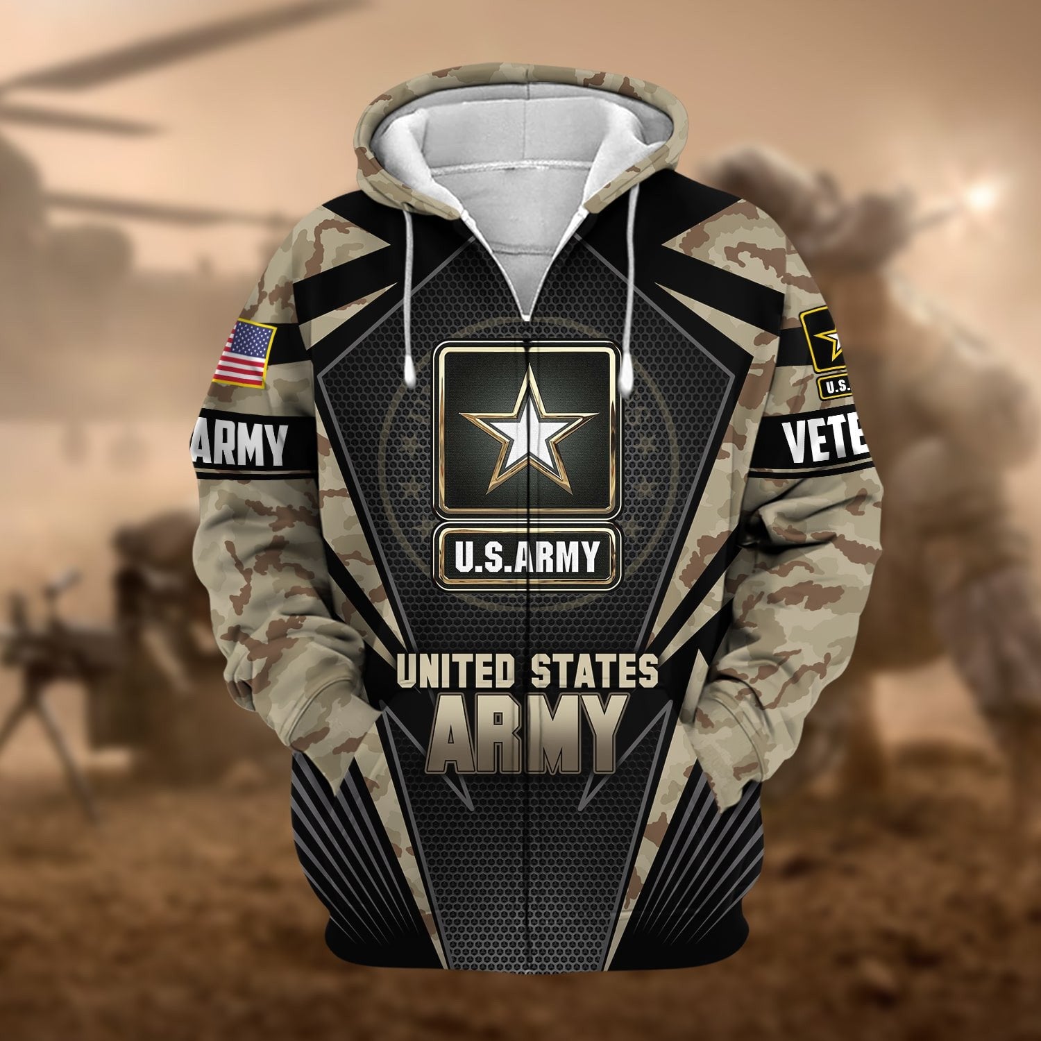 Unique Camo Soldiers US Veteran Zip Hoodie NPVC251110