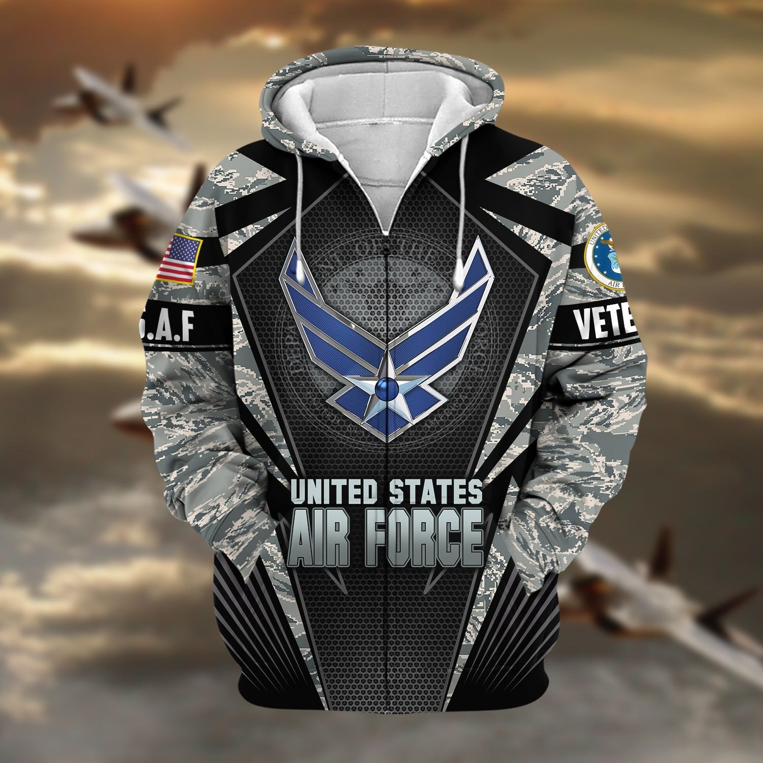 Unique Camo Soldiers US Veteran Zip Hoodie NPVC251110