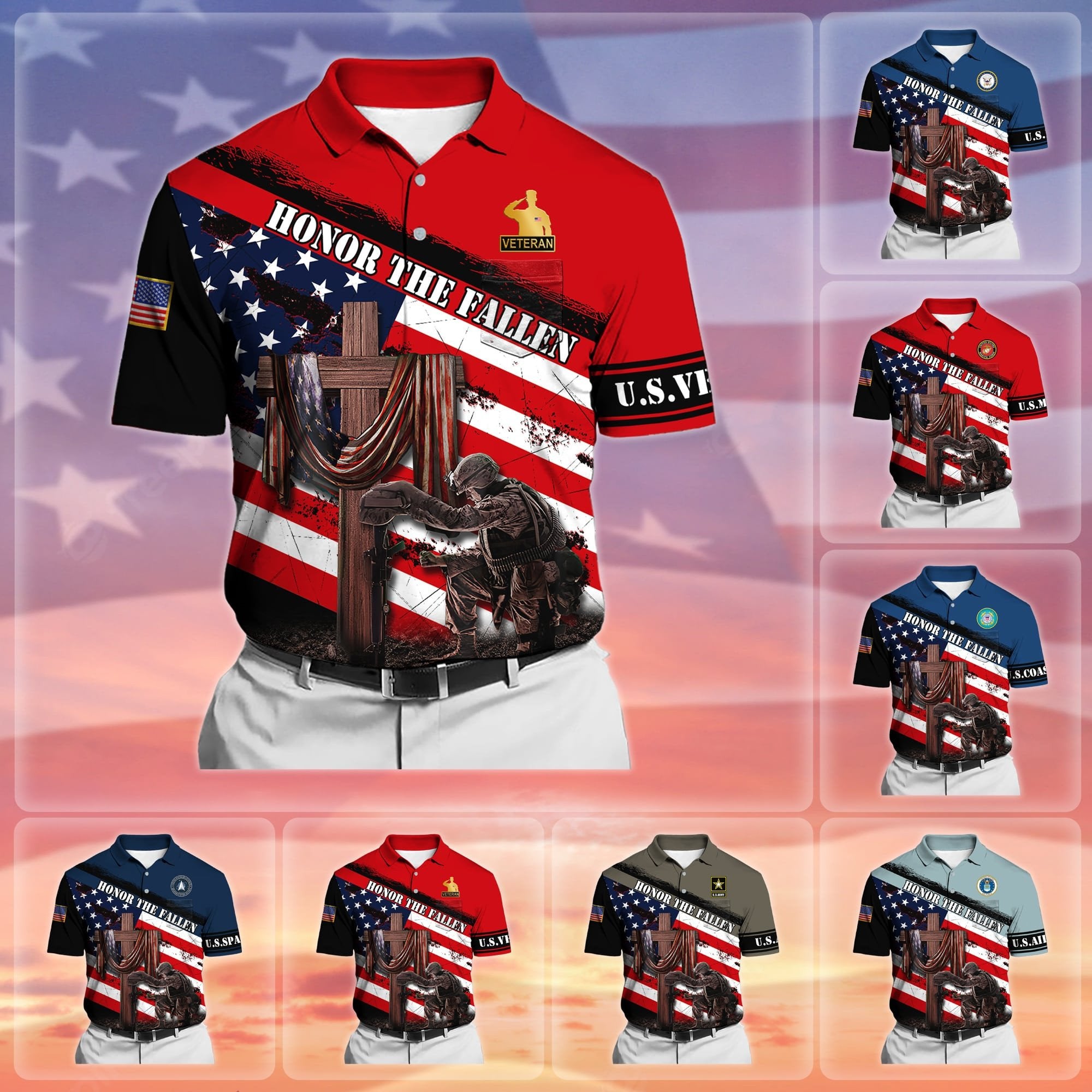 Premium Honor The Fallen US Veteran Polo Shirt With Pocket NPVC160301
