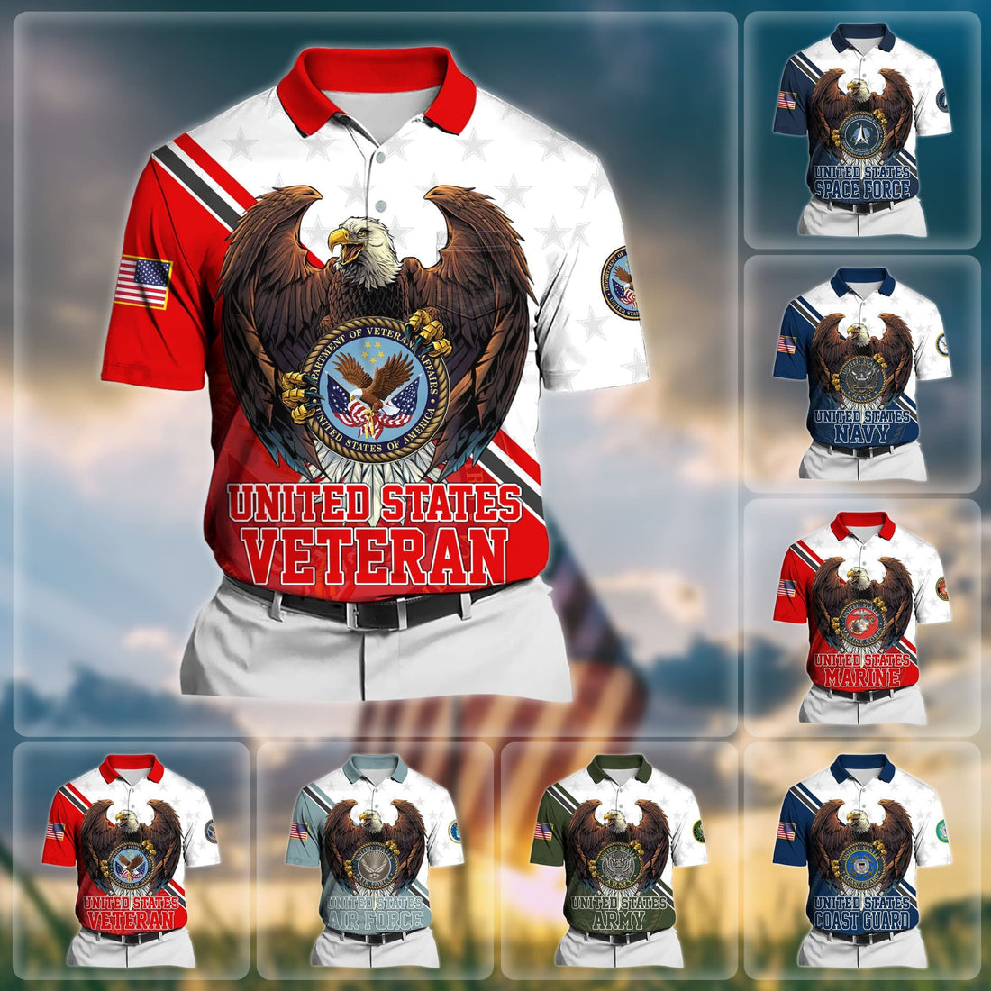 Premium Eagle US Veteran Polo Shirt With Pocket NPVC060403