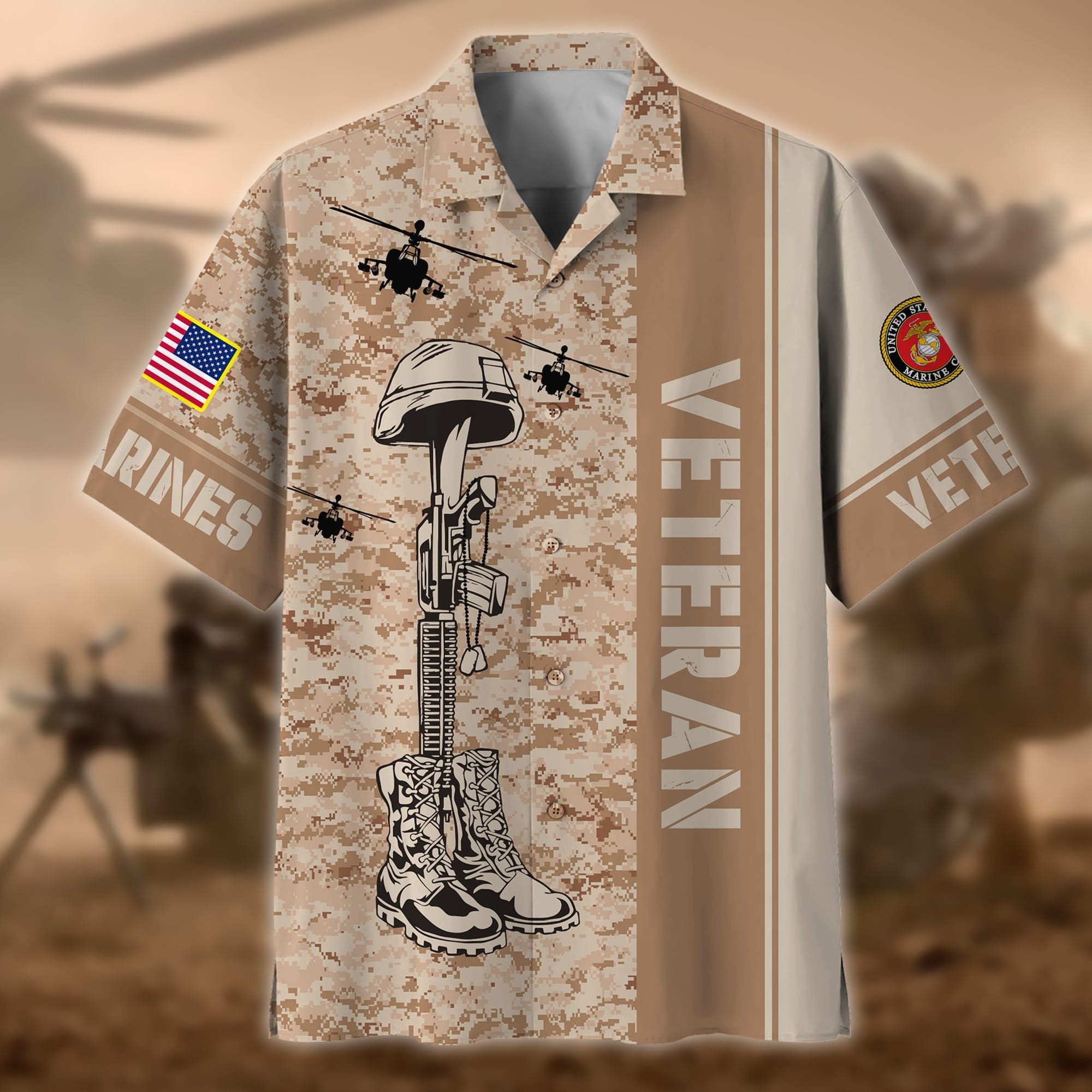 Premium Camo Soldiers Multiservice US Veteran Hawaii Shirt NPVC080601