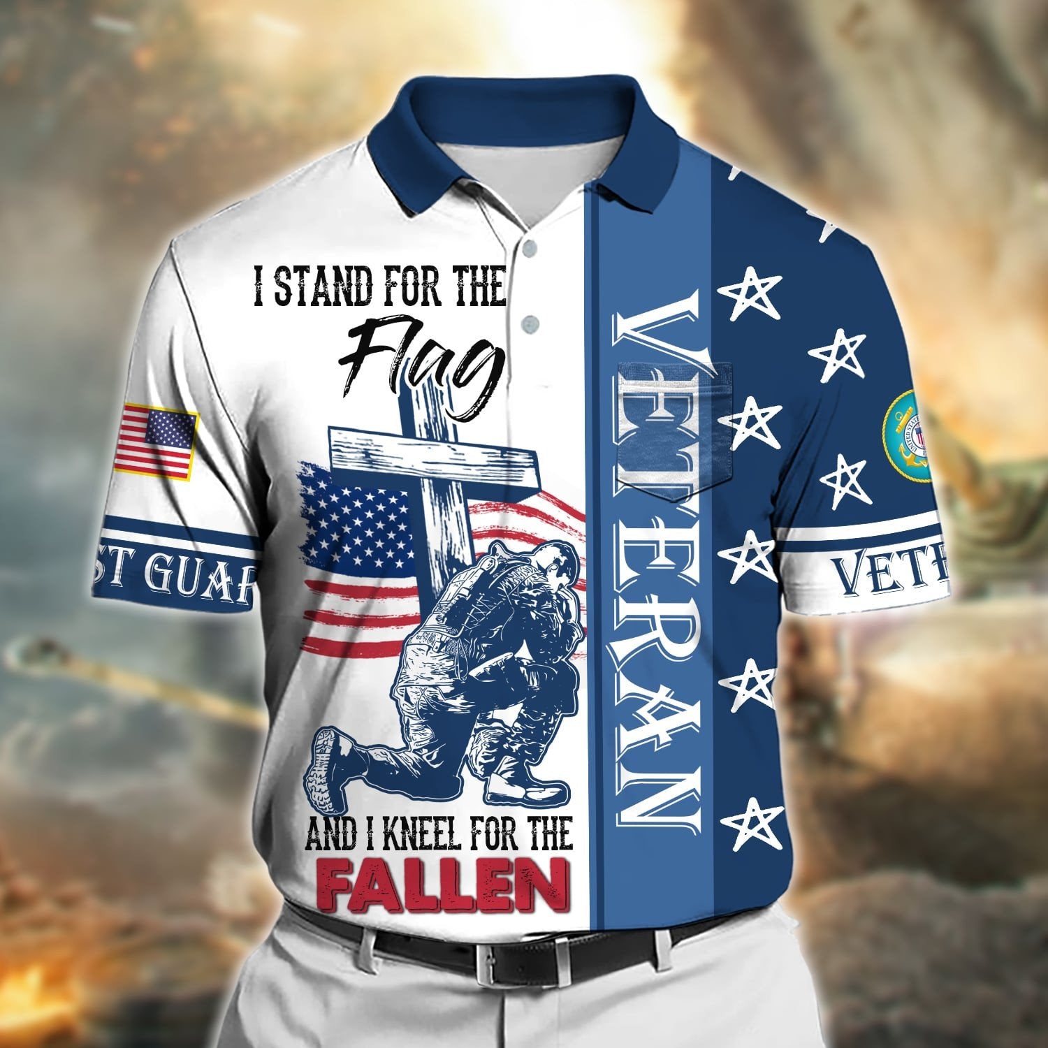 Premium I Stand For The Flag And I Kneel For The Fallen US Veteran Polo Shirt With Pocket NPVC170401