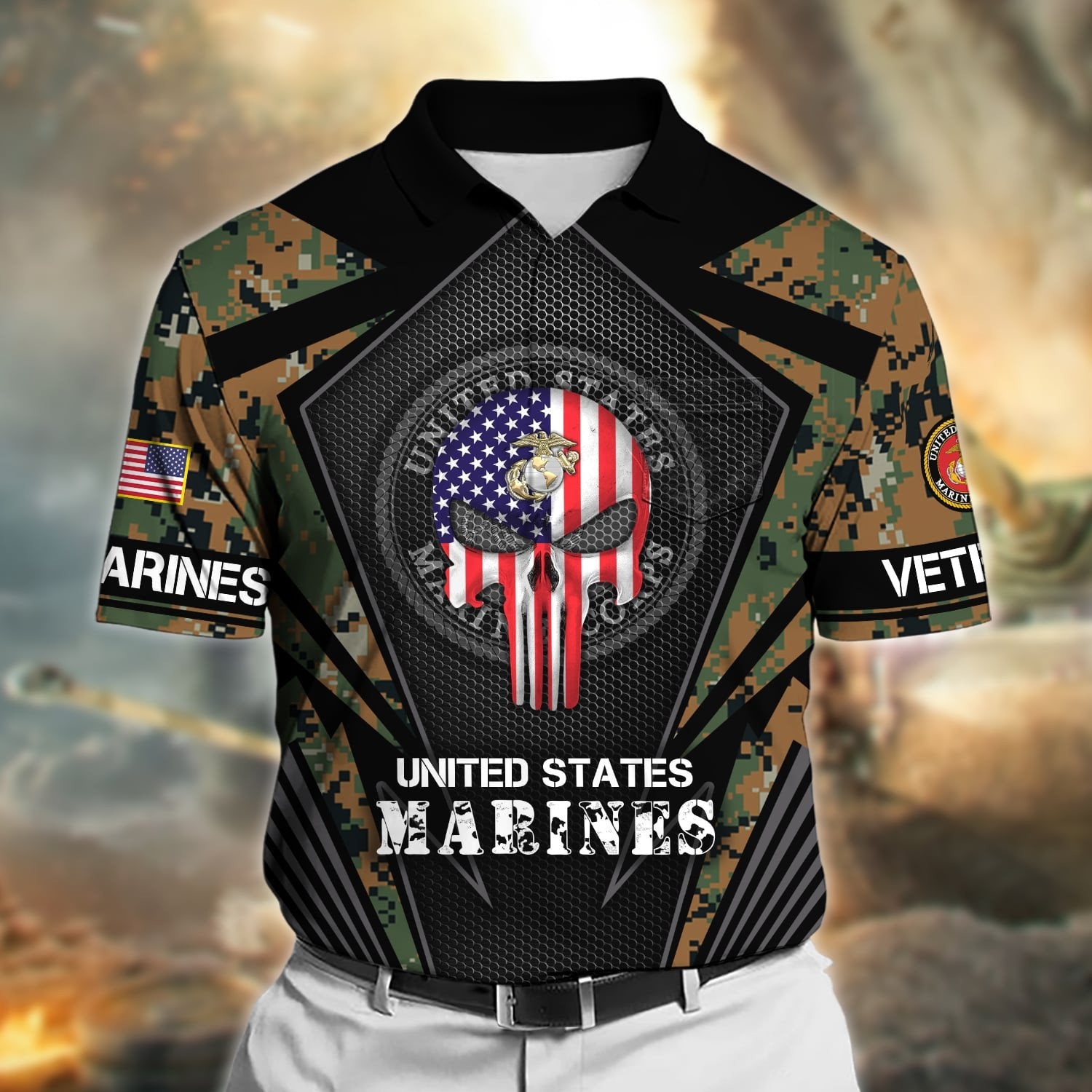Premium Honoring All Who Served US Veteran Polo Shirt With Pocket NPVC050501