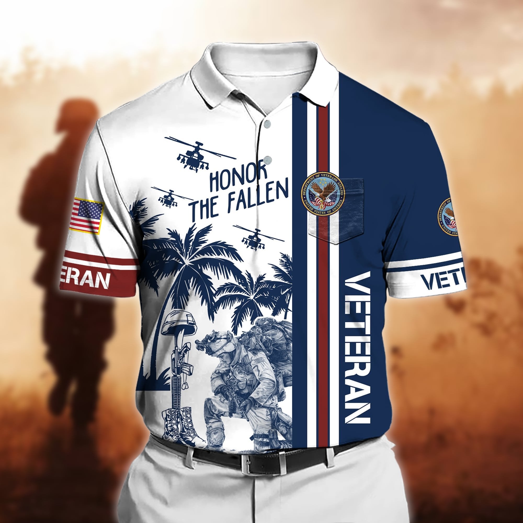 Premium Honor The Fallen US Veteran Polo Shirt With Pocket NPVC280302