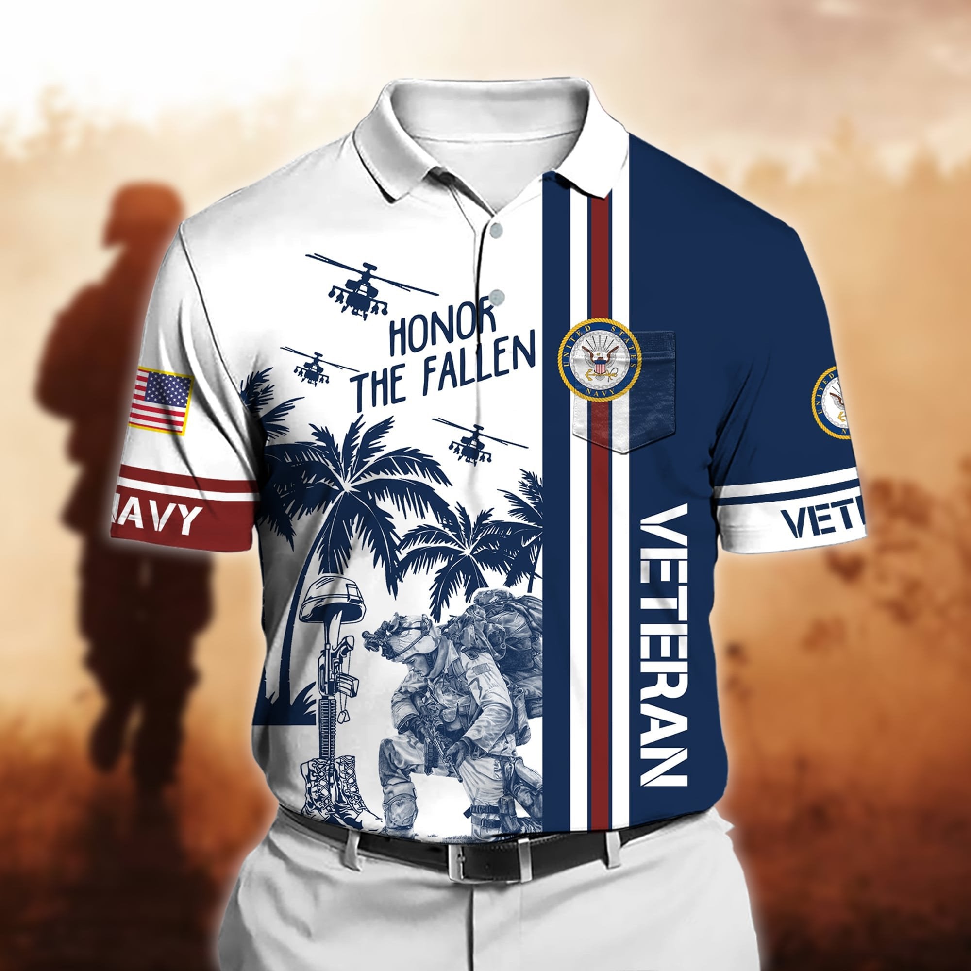 Premium Honor The Fallen US Veteran Polo Shirt With Pocket NPVC280302