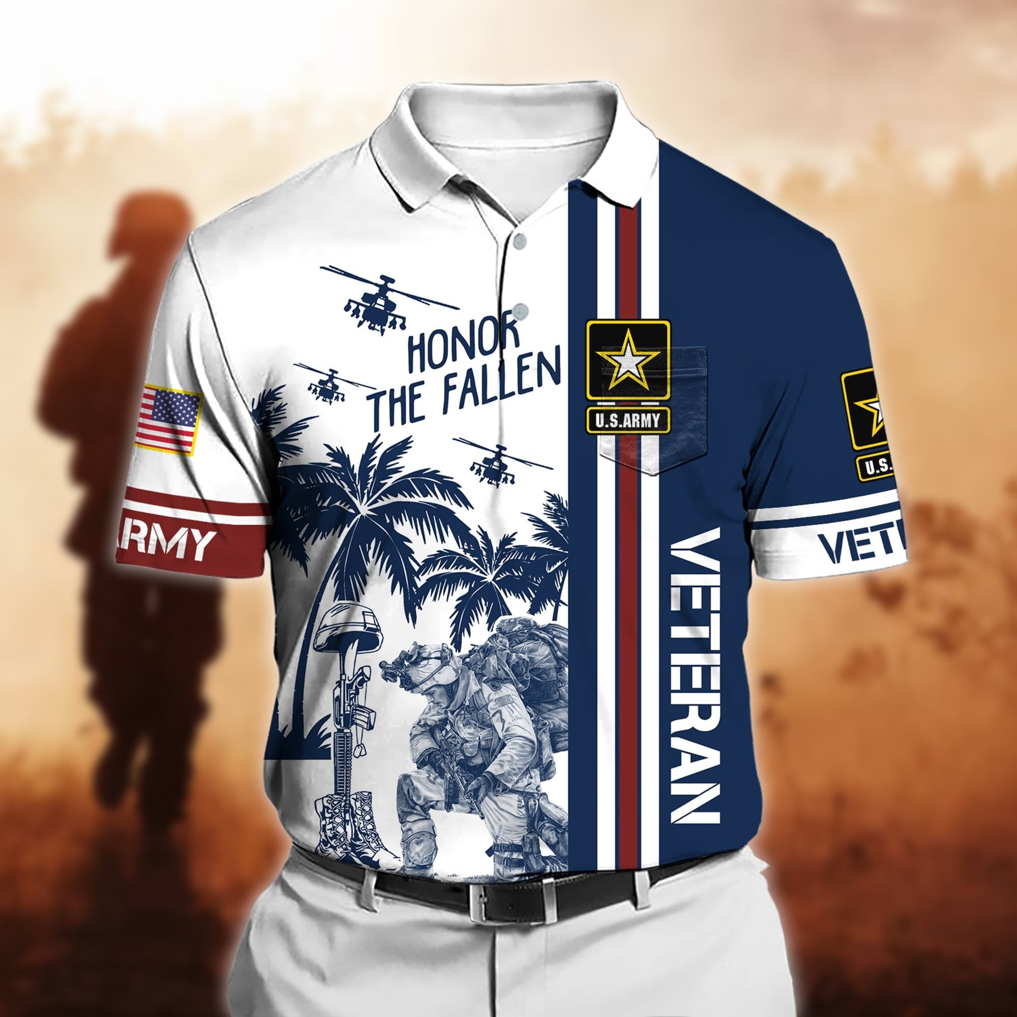 Premium Honor The Fallen US Veteran Polo Shirt With Pocket NPVC280302