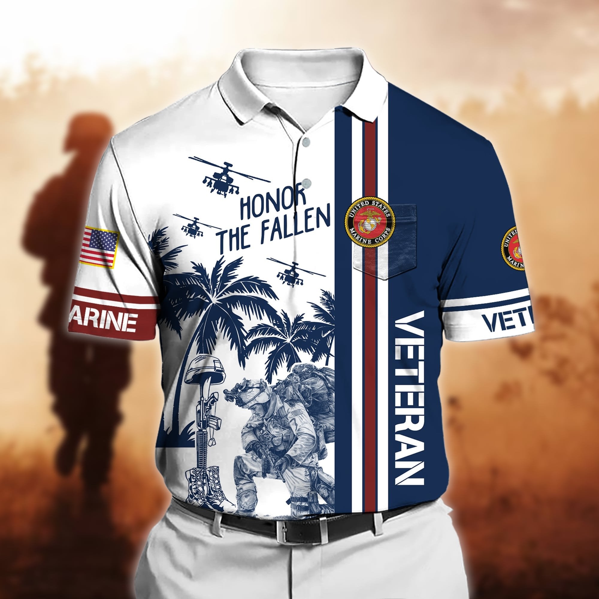 Premium Honor The Fallen US Veteran Polo Shirt With Pocket NPVC280302