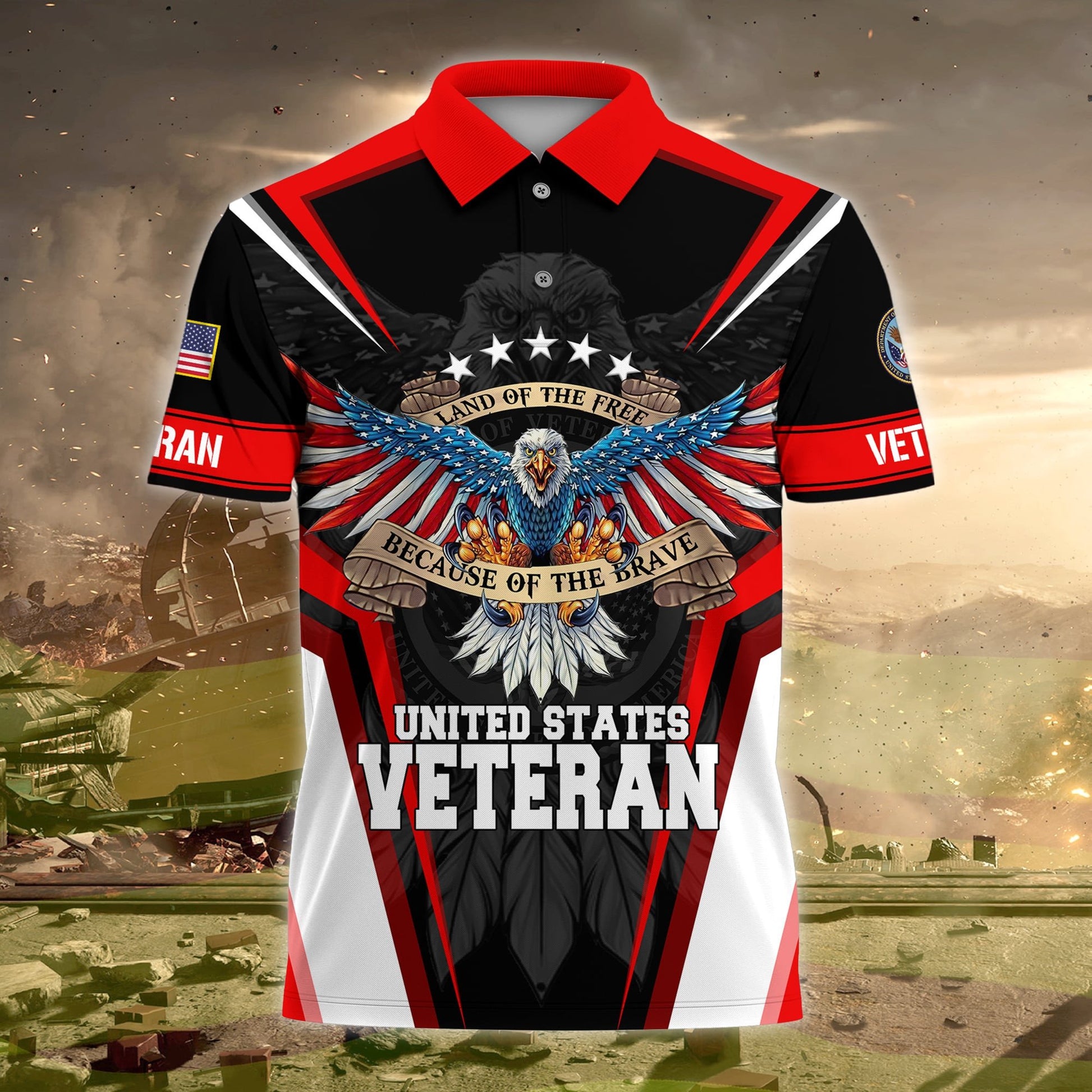 Premium Land Of The Free US Veteran Polo Shirt NPVC080301