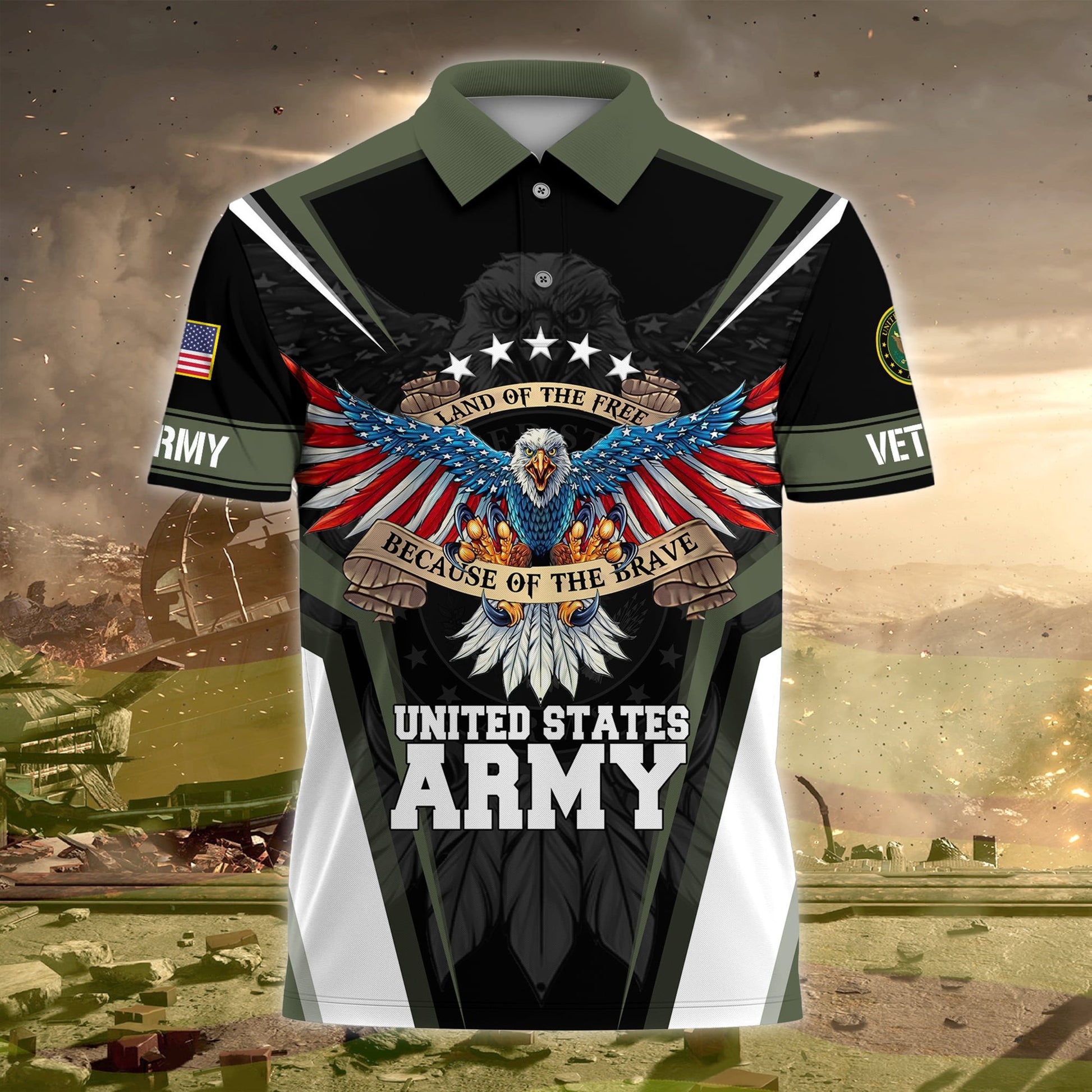 Premium Land Of The Free US Veteran Polo Shirt NPVC080301