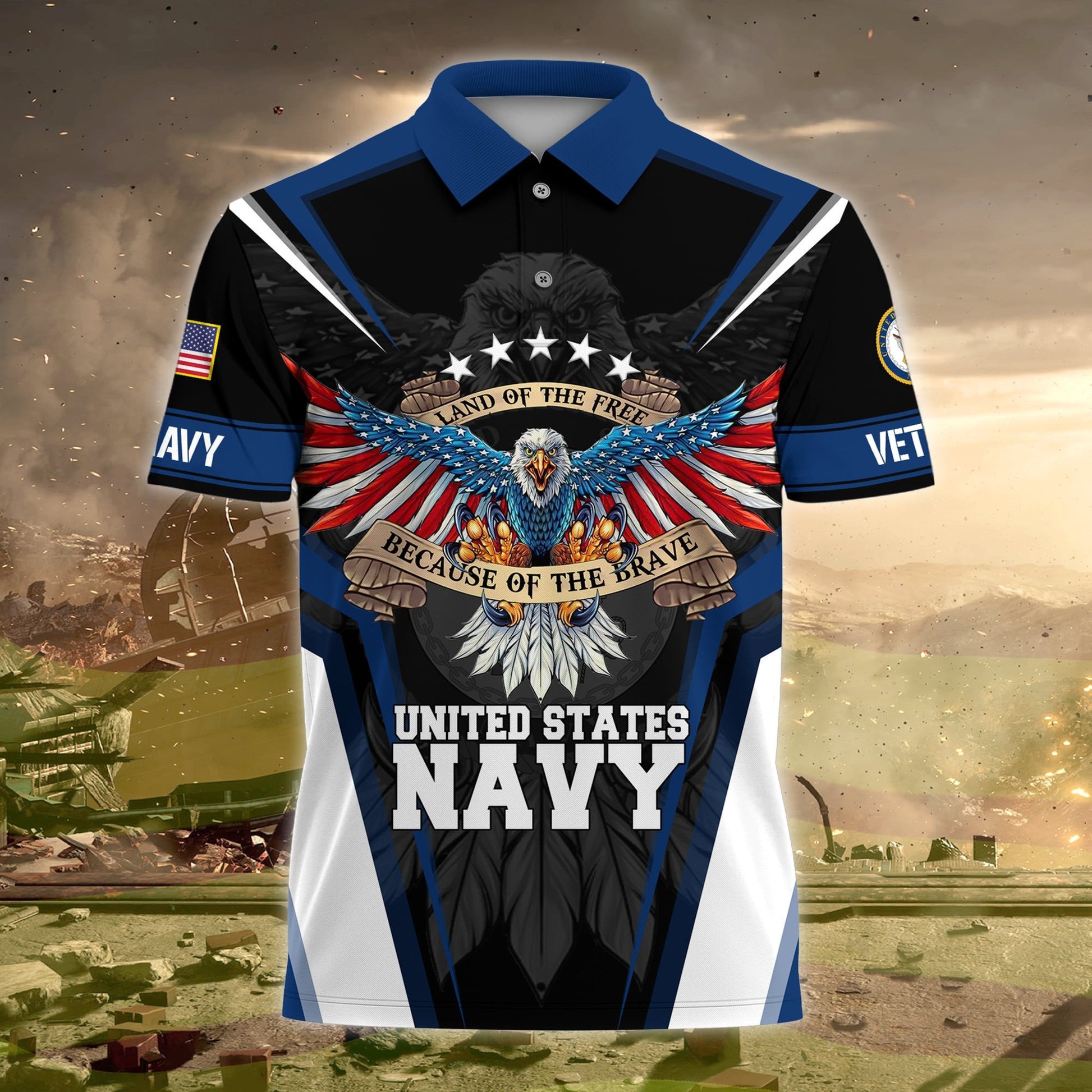Premium Land Of The Free US Veteran Polo Shirt NPVC080301