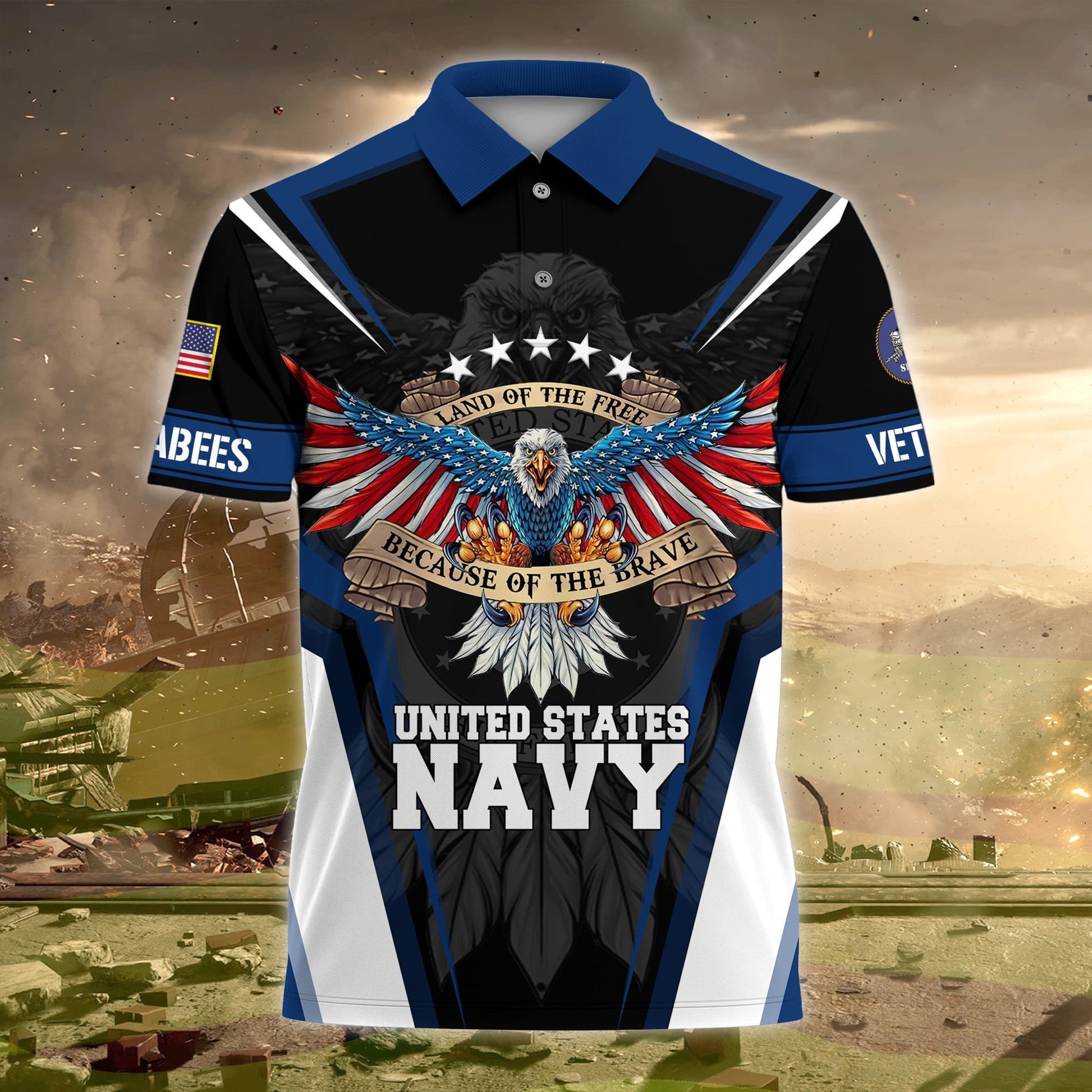 Premium Land Of The Free US Veteran Polo Shirt NPVC080301